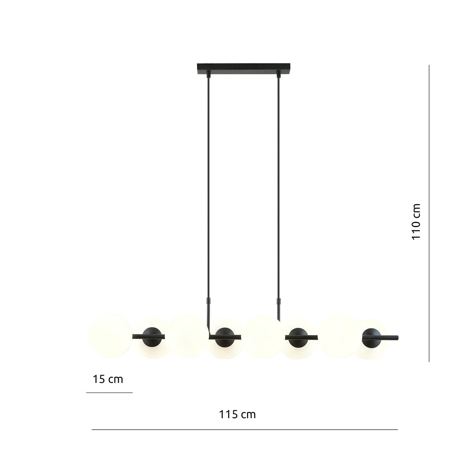 Sospensione Moderna Rory 8 Luci In Acciaio Nero E Sfere In Vetro Opalino in Lampade a sospensione LuceArt - Montecorvino Pugliano, commercioVirtuoso.it