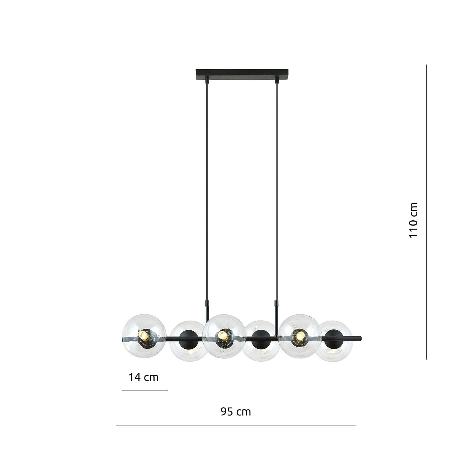 Sospensione Moderna Rory 6 Luci In Acciaio Nero E Sfere In Vetro Trasparente in Lampade a sospensione LuceArt - Montecorvino Pugliano, commercioVirtuoso.it