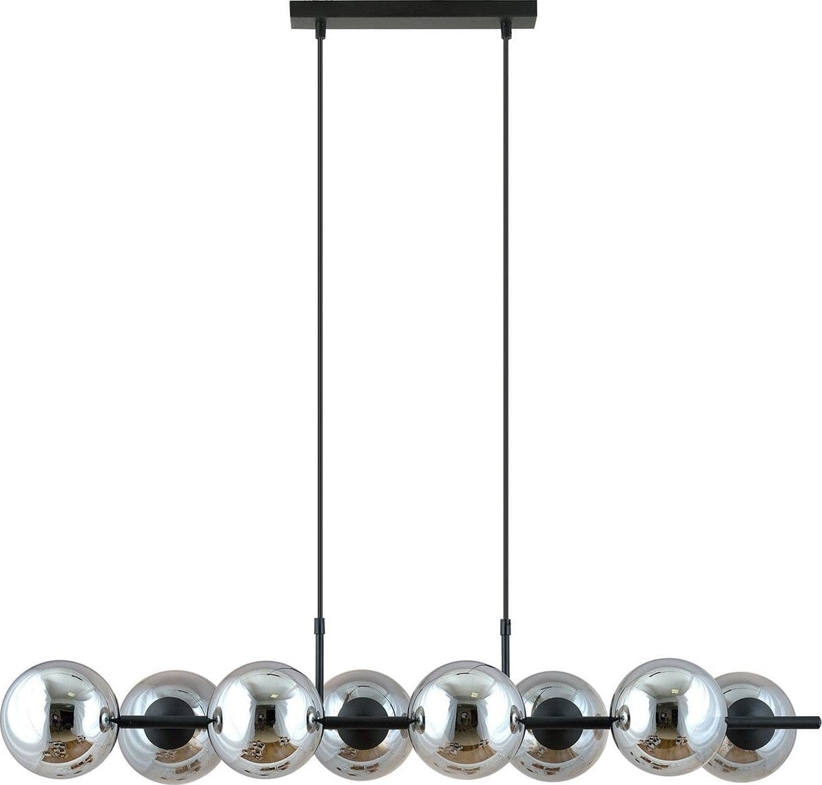 Sospensione Moderna Rory 8 Luci In Acciaio Nero E Sfere In Vetro Fumè in Lampade a sospensione LuceArt - Montecorvino Pugliano, commercioVirtuoso.it