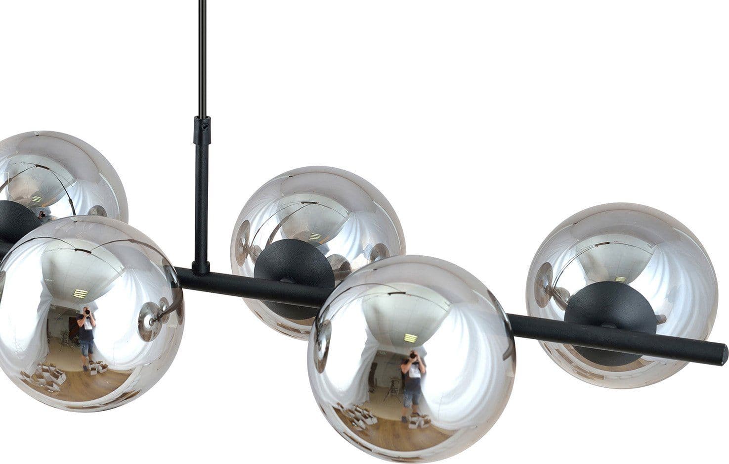 Sospensione Moderna Rory 8 Luci In Acciaio Nero E Sfere In Vetro Fumè in Lampade a sospensione LuceArt - Montecorvino Pugliano, commercioVirtuoso.it