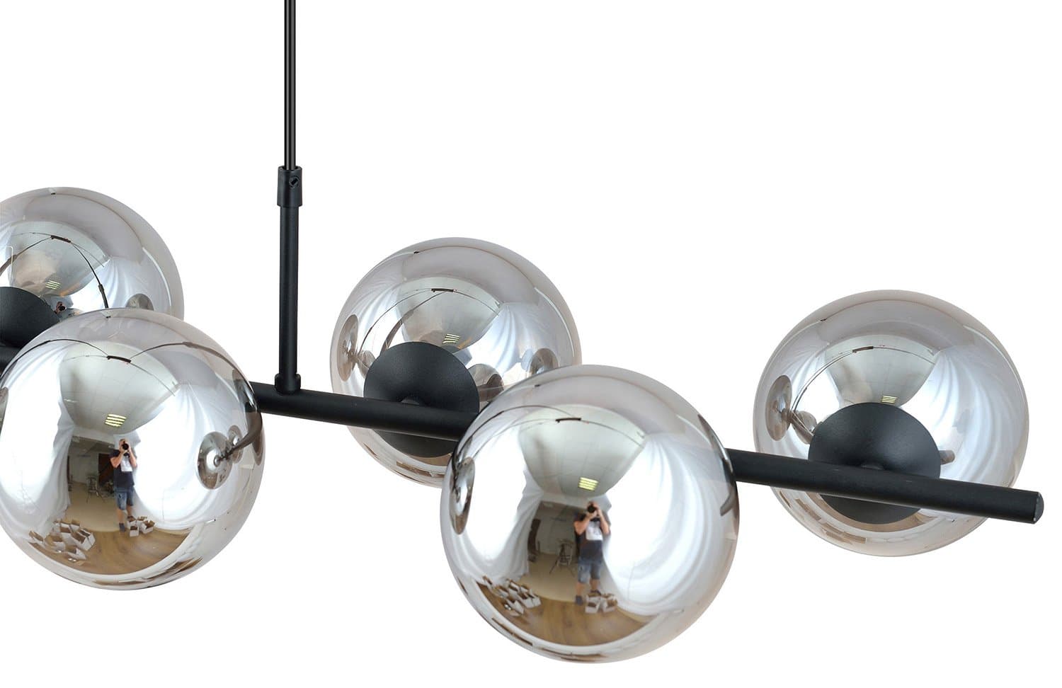 Sospensione Moderna Rory 8 Luci In Acciaio Nero E Sfere In Vetro Fumè in Lampade a sospensione LuceArt - Montecorvino Pugliano, commercioVirtuoso.it