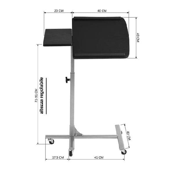 Tavolino Porta PC con 5ruote e Piano Inclinabile Regolabile Altezza 70-92 cm Nero in Postazioni di lavoro per computer Danyx - Casoria, commercioVirtuoso.it