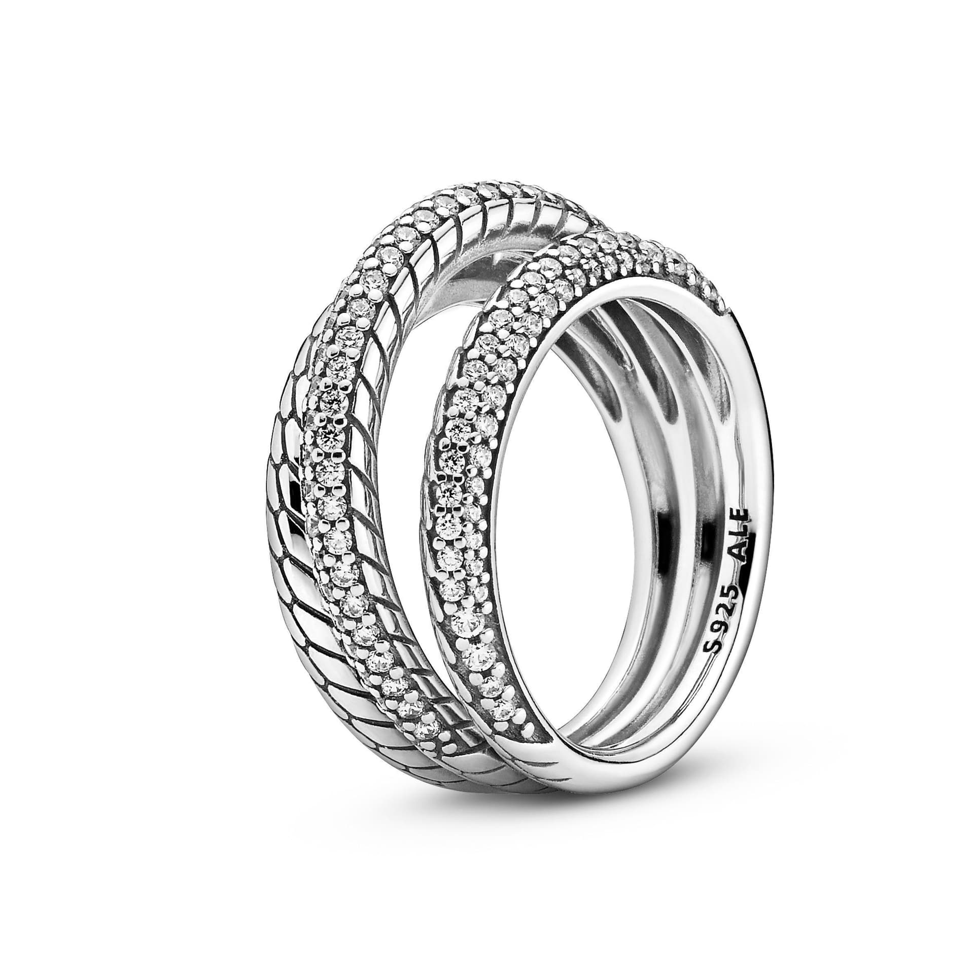 PANDORA - Anello a tripla fascia con maglia snake e pavé in Anelli Alba Gioielli - Casoria, commercioVirtuoso.it