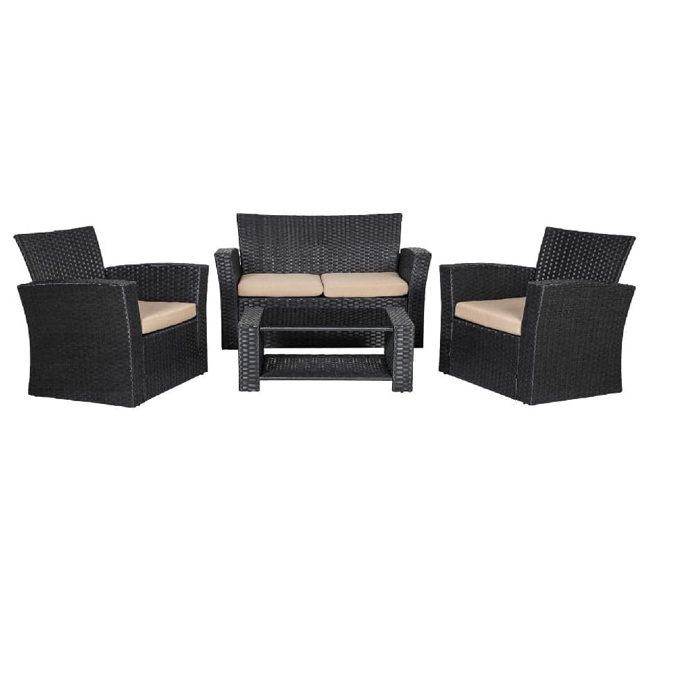 Set da Giardino in Rattan 2 Poltrone, Divano 2 posti e Tavolino con Cuscini Beige in Divanetti Danyx - Casoria, commercioVirtuoso.it
