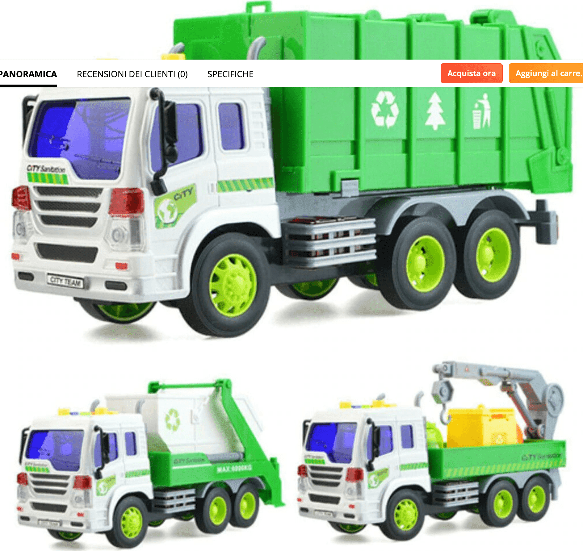 CAMION RACCOLTA RIFIUTI CON LUCI E SUONI CASSONE RIBALTABILE FUNZIONI REALI in Camion Trade Shop italia - Napoli, commercioVirtuoso.it