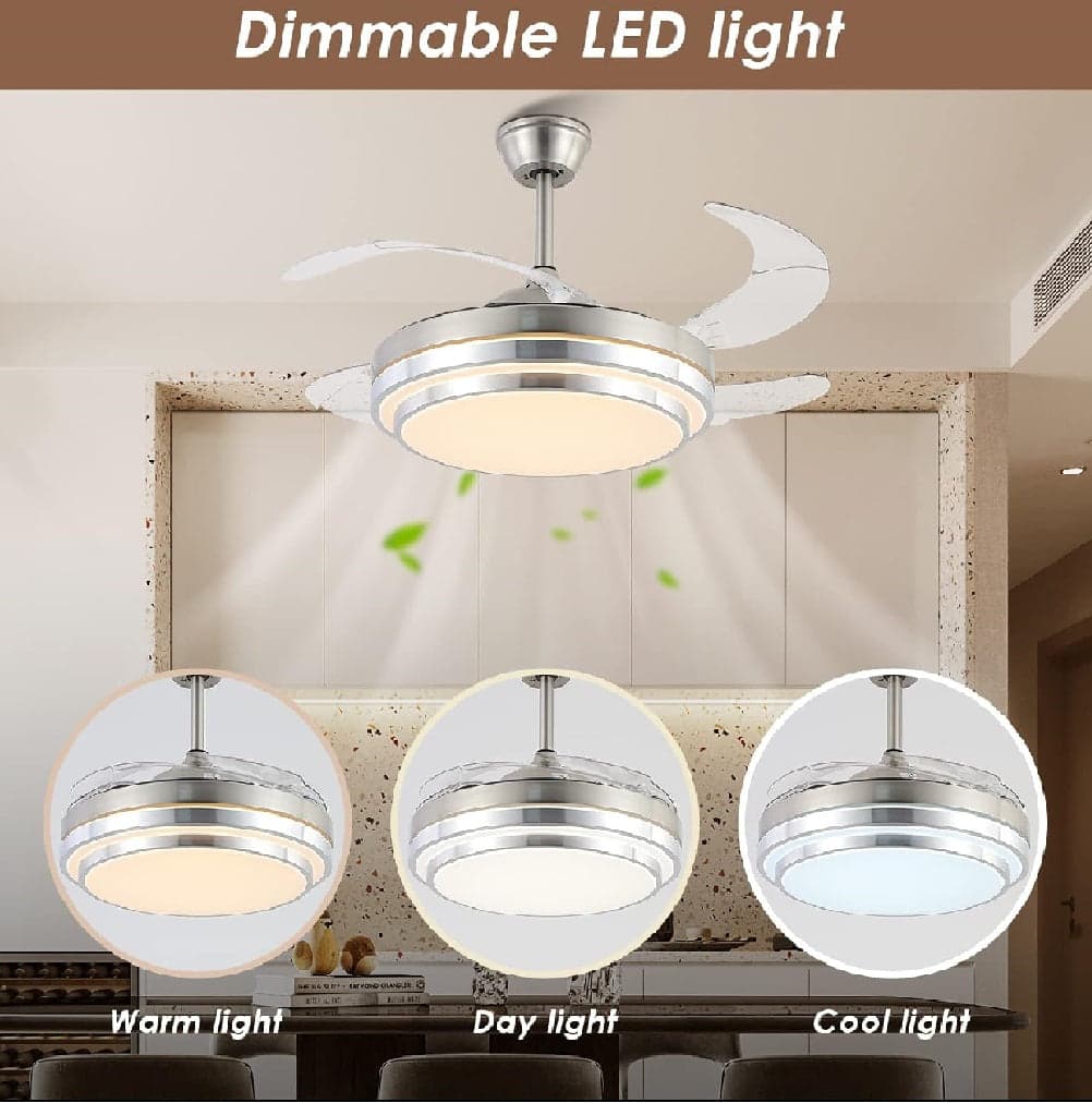 Ventilatore da Soffitto 68W Luce Led 4Pale Richiudibili Dimmerabile Telecomando in Ventilatori da soffitto con lampada Danyx - Casoria, commercioVirtuoso.it