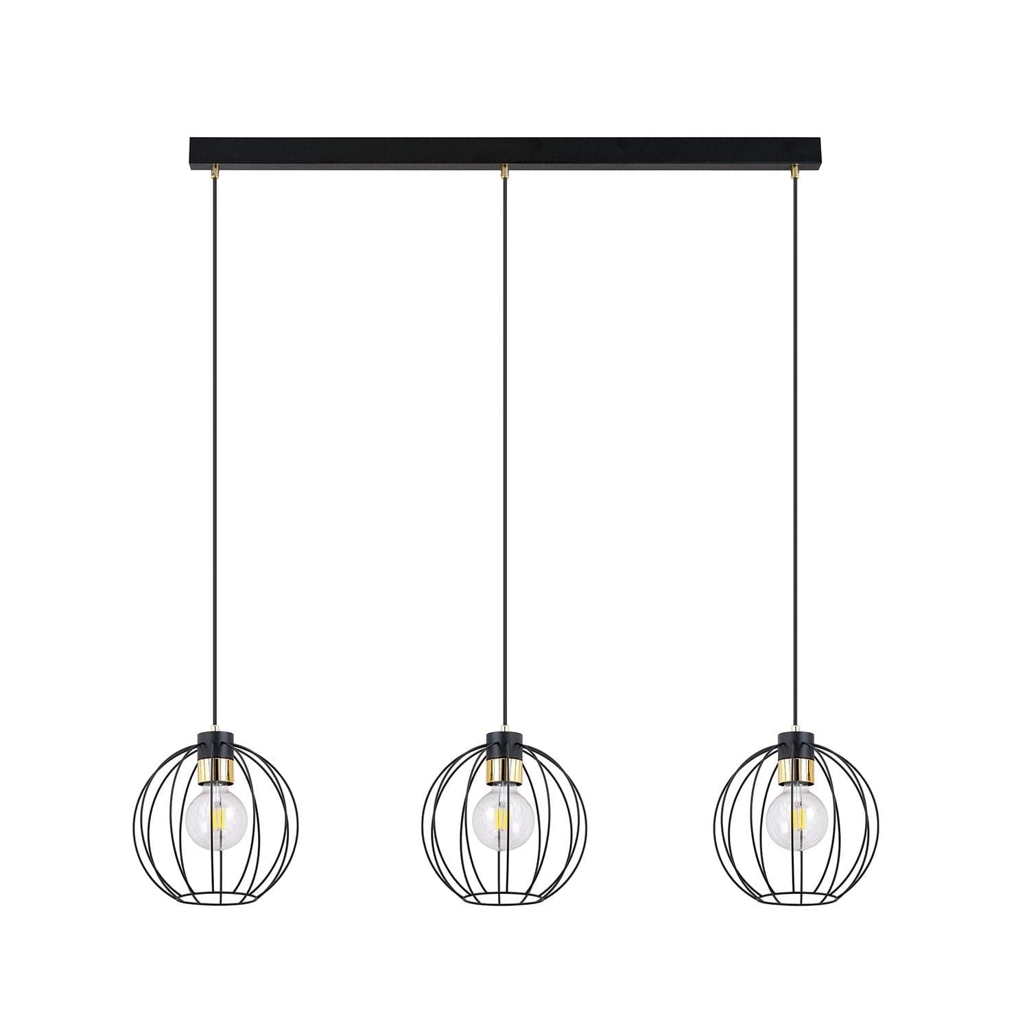 Sospensione Industrial 3 Luci Gino In Acciaio Nero A Paralumi Gabbia Con Oro in Lampade a sospensione LuceArt - Montecorvino Pugliano, commercioVirtuoso.it