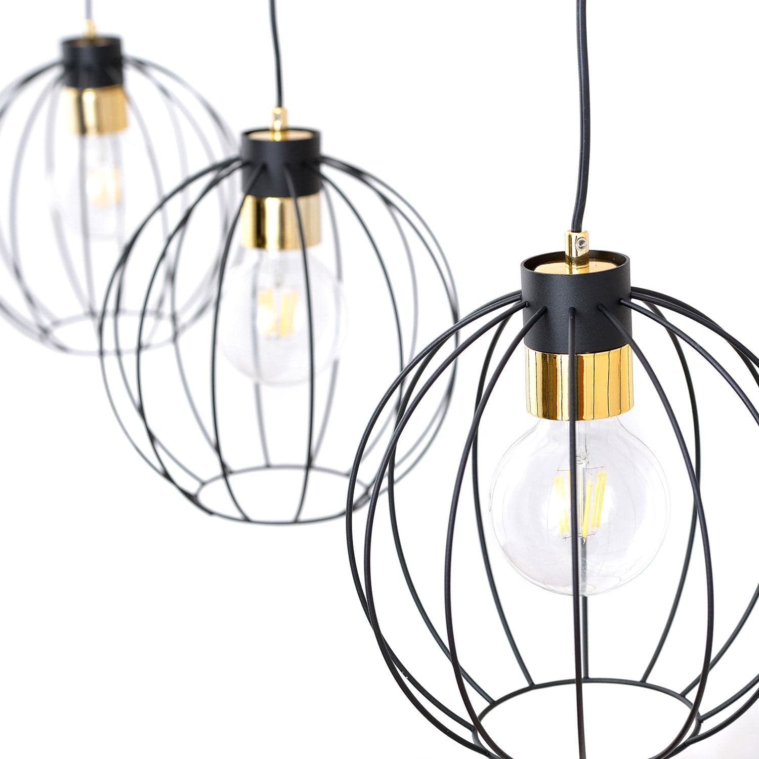 Sospensione Industrial 3 Luci Gino In Acciaio Nero A Paralumi Gabbia Con Oro in Lampade a sospensione LuceArt - Montecorvino Pugliano, commercioVirtuoso.it
