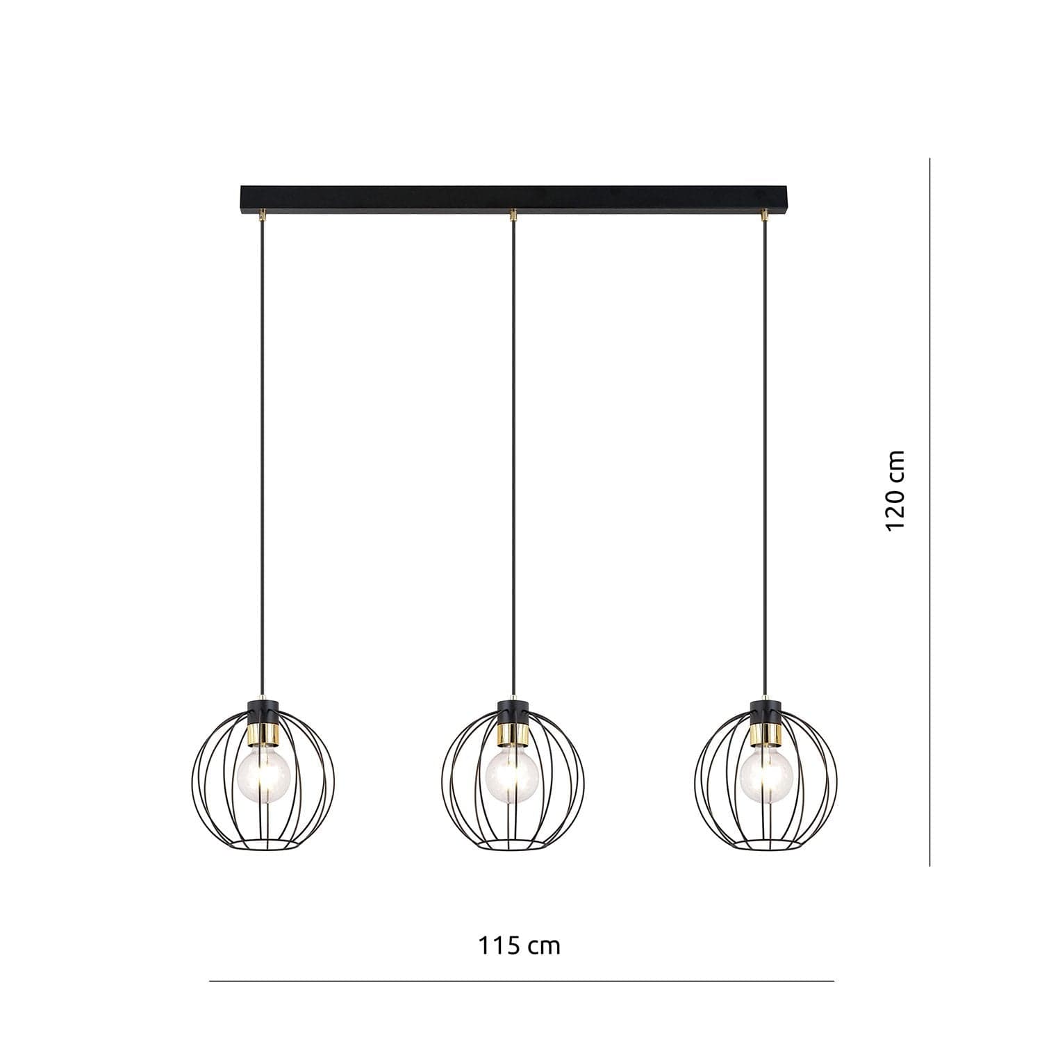 Sospensione Industrial 3 Luci Gino In Acciaio Nero A Paralumi Gabbia Con Oro in Lampade a sospensione LuceArt - Montecorvino Pugliano, commercioVirtuoso.it