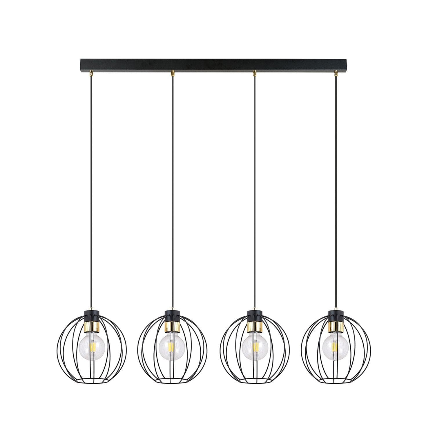 Sospensione Industrial 4 Luci Gino In Acciaio Nero A Paralumi Gabbia Con Oro in Lampade a sospensione LuceArt - Montecorvino Pugliano, commercioVirtuoso.it