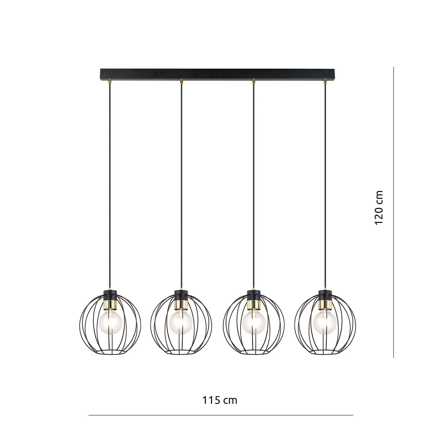 Sospensione Industrial 4 Luci Gino In Acciaio Nero A Paralumi Gabbia Con Oro in Lampade a sospensione LuceArt - Montecorvino Pugliano, commercioVirtuoso.it