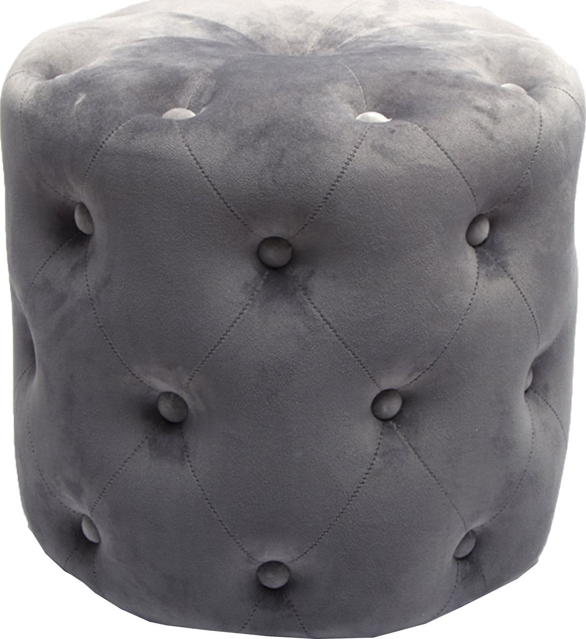 Pouf imbottito tondo, seduta in velluto per arredamento moderno h 41 cm – Grigio – Silani