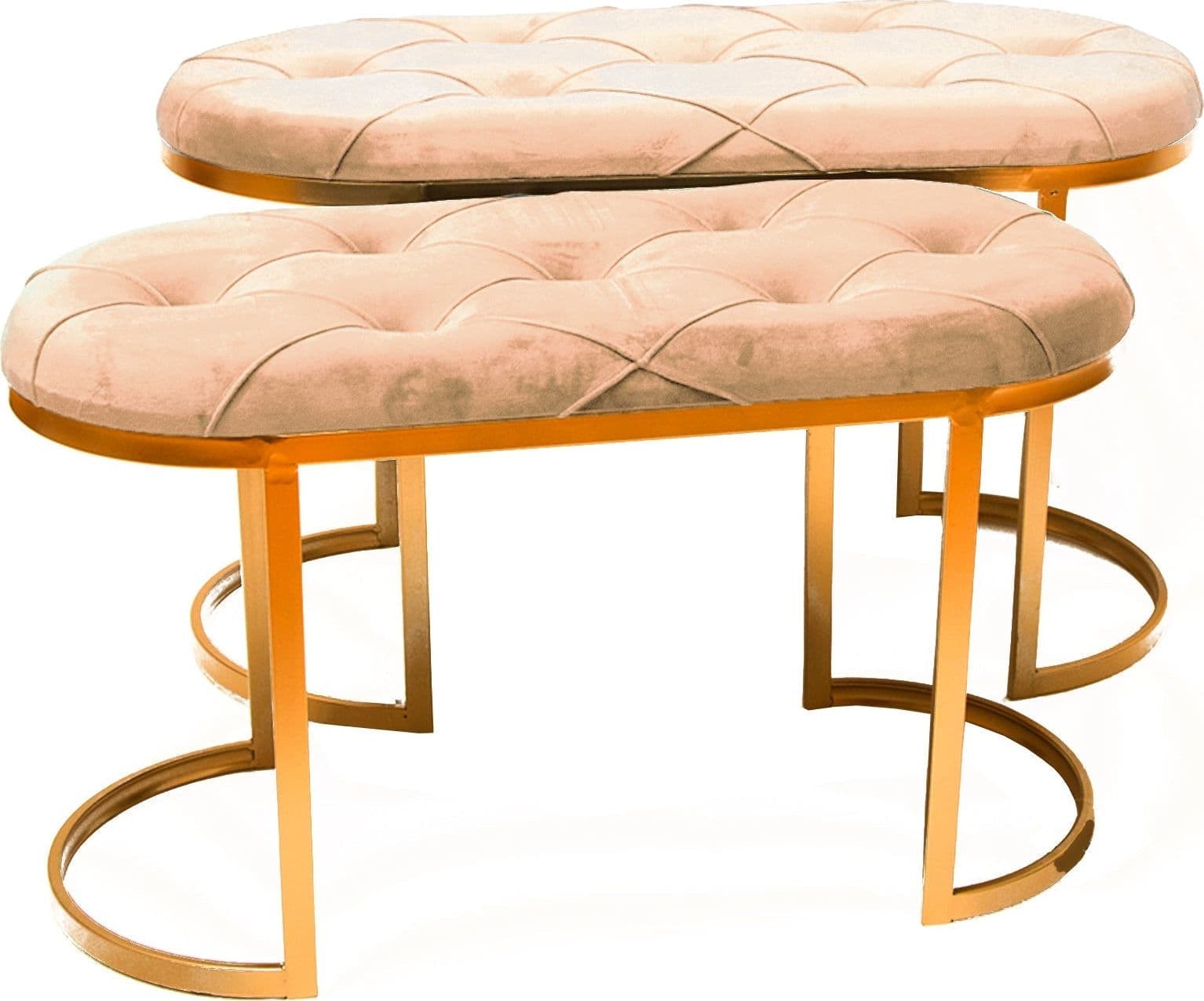 Set 2 panchette in velluto per arredamento moderno pouf con piedi in matallo dorati h 45 cm – Crema – Silani – bambù