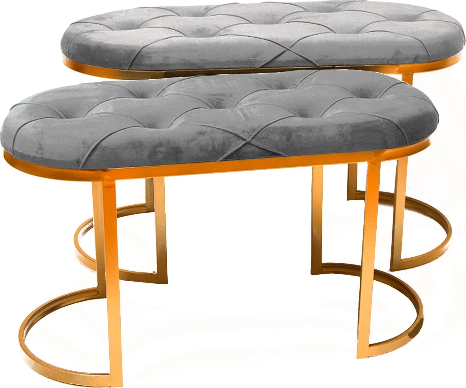 Set 2 panchette in velluto per arredamento moderno pouf con piedi in matallo dorati h 45 cm – Grigio – Silani – bambù