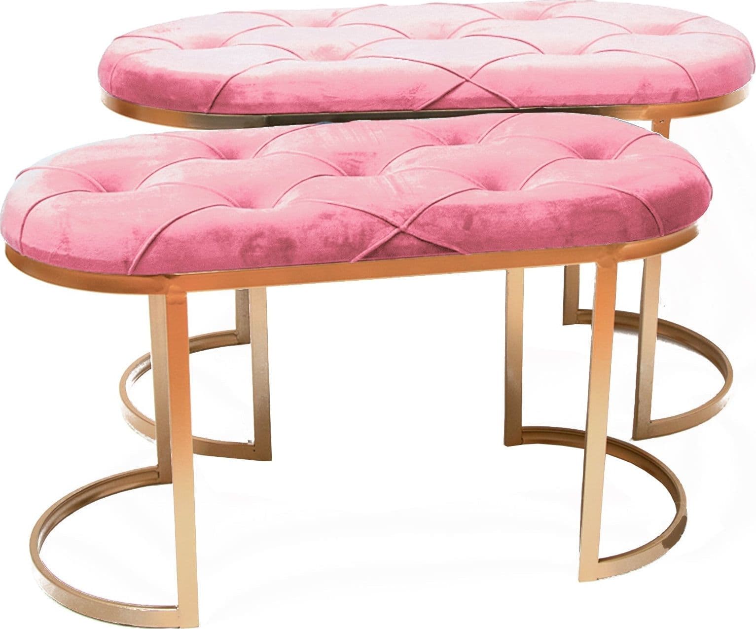 Set 2 panchette in velluto per arredamento moderno pouf con piedi in matallo dorati h 45 cm – Rosa – Silani – rosa