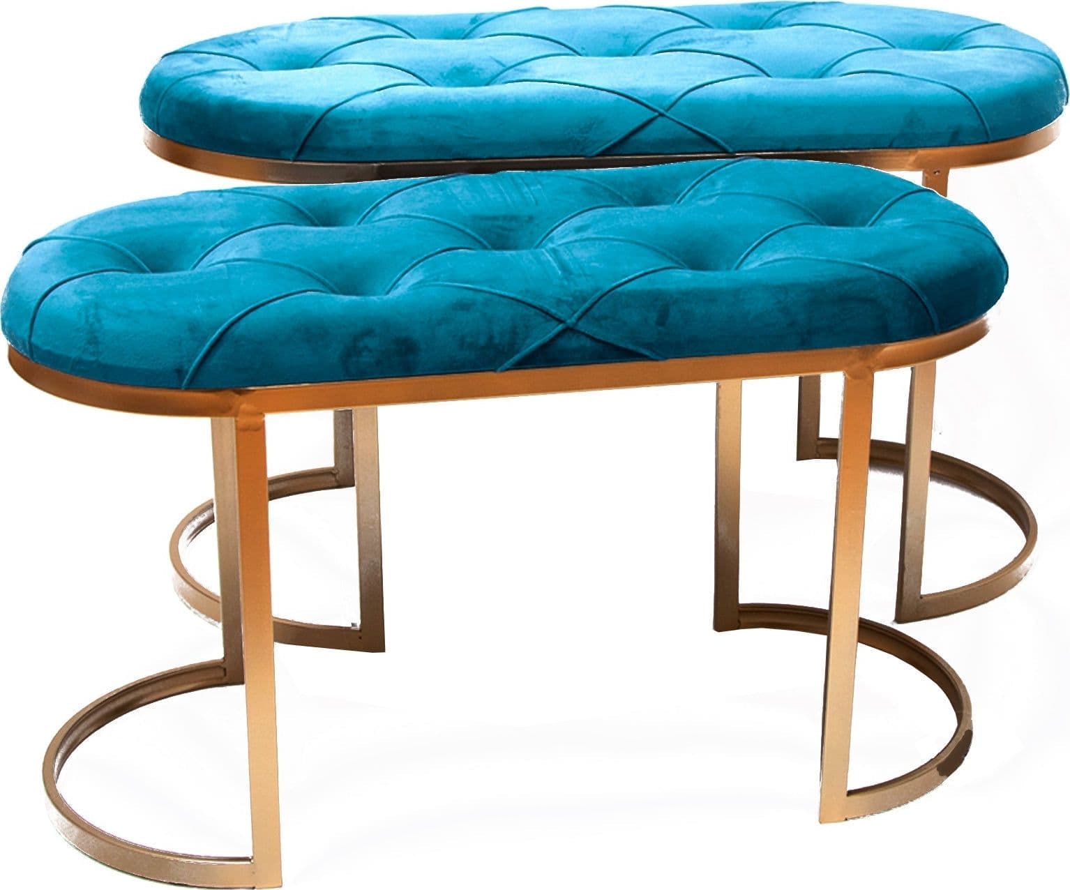 Set 2 panchette in velluto per arredamento moderno pouf con piedi in matallo dorati h 45 cm – Verde – Silani – bambù