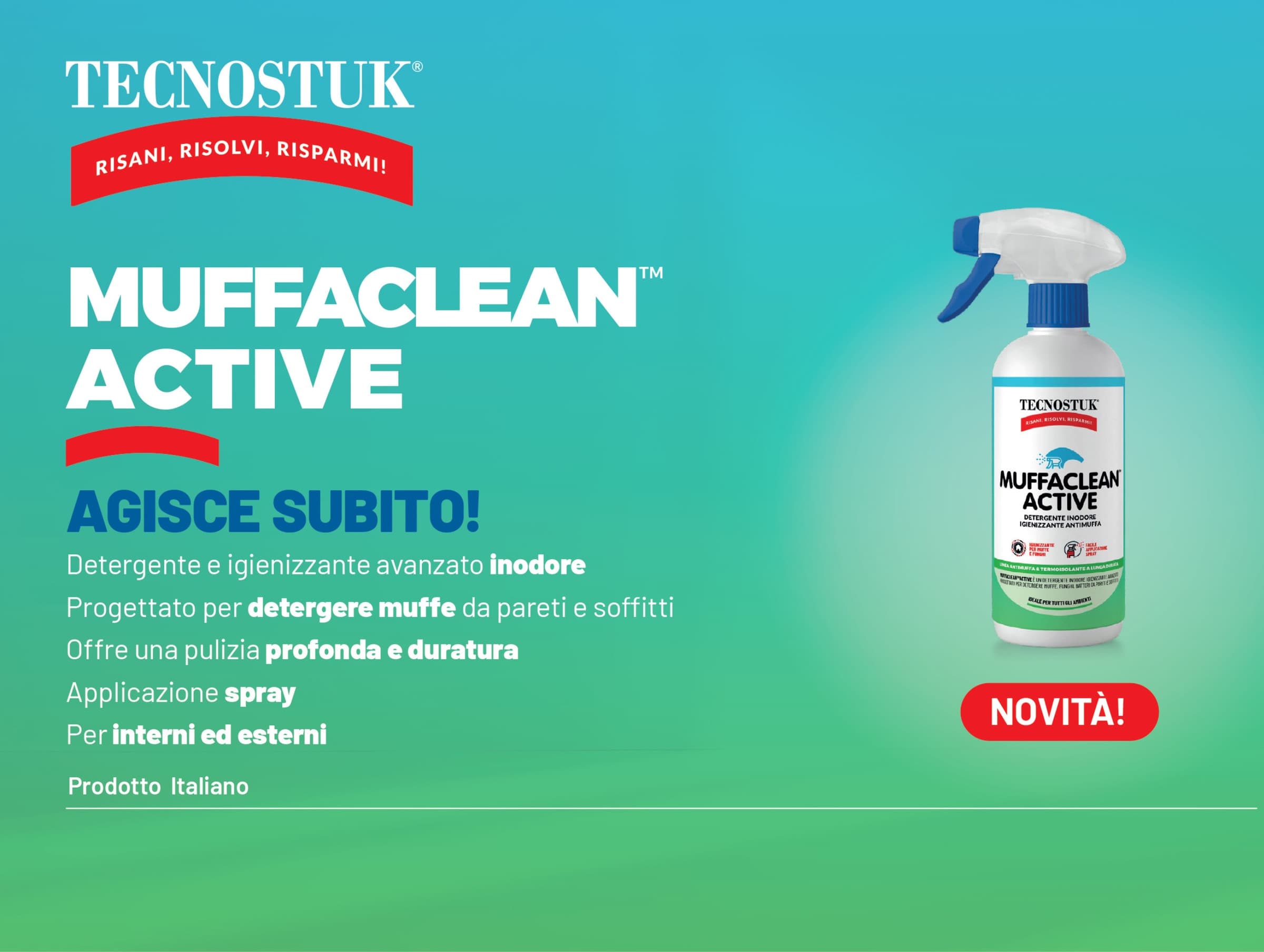 MuffaClean Active Detergente e igienizzante Inodore Applicazione spray Classe A+ 250ml e 1 litro in Prodotti antimuffa Masterbrico - Longobardi, commercioVirtuoso.it