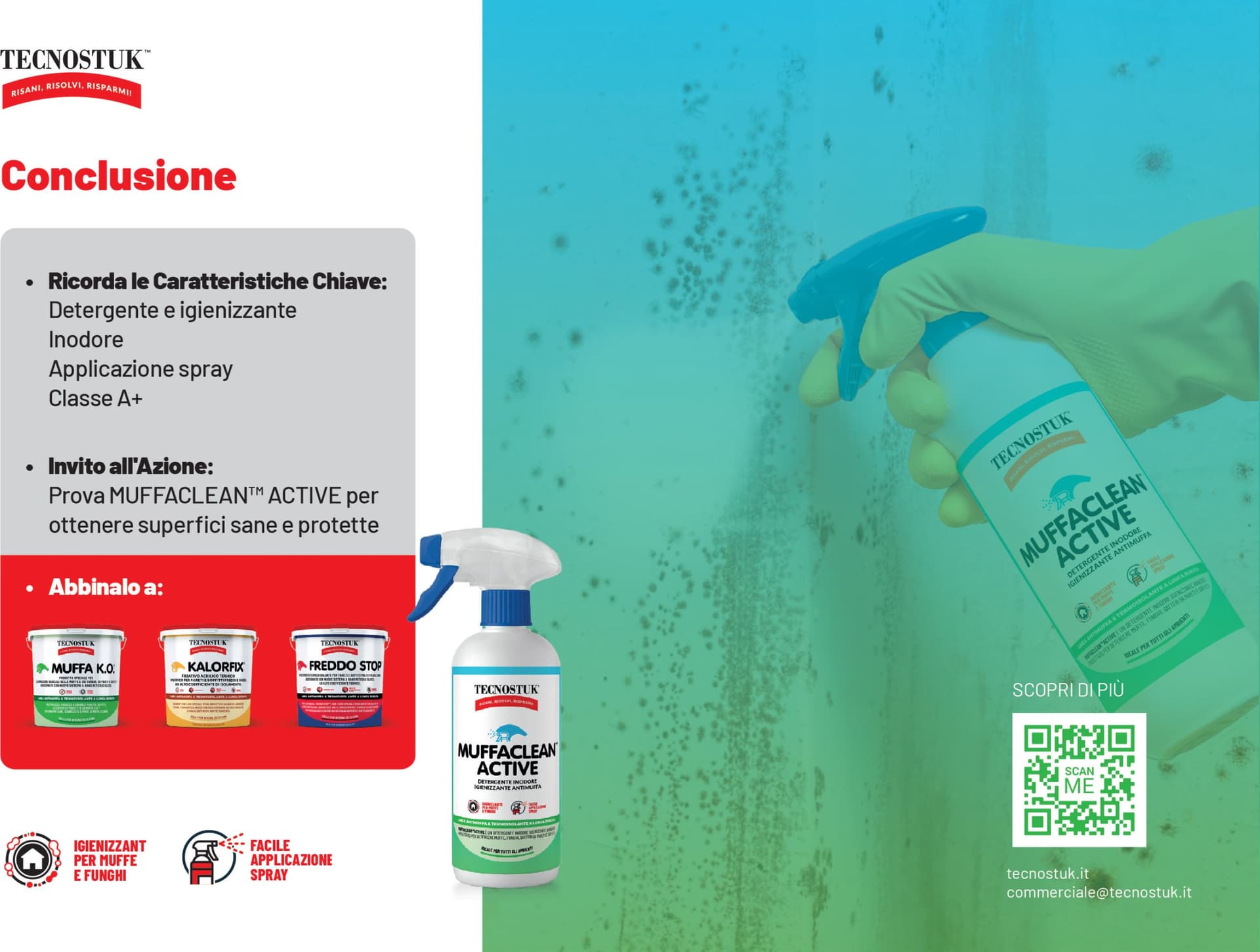 MuffaClean Active Detergente e igienizzante Inodore Applicazione spray Classe A+ 250ml e 1 litro in Prodotti antimuffa Masterbrico - Longobardi, commercioVirtuoso.it
