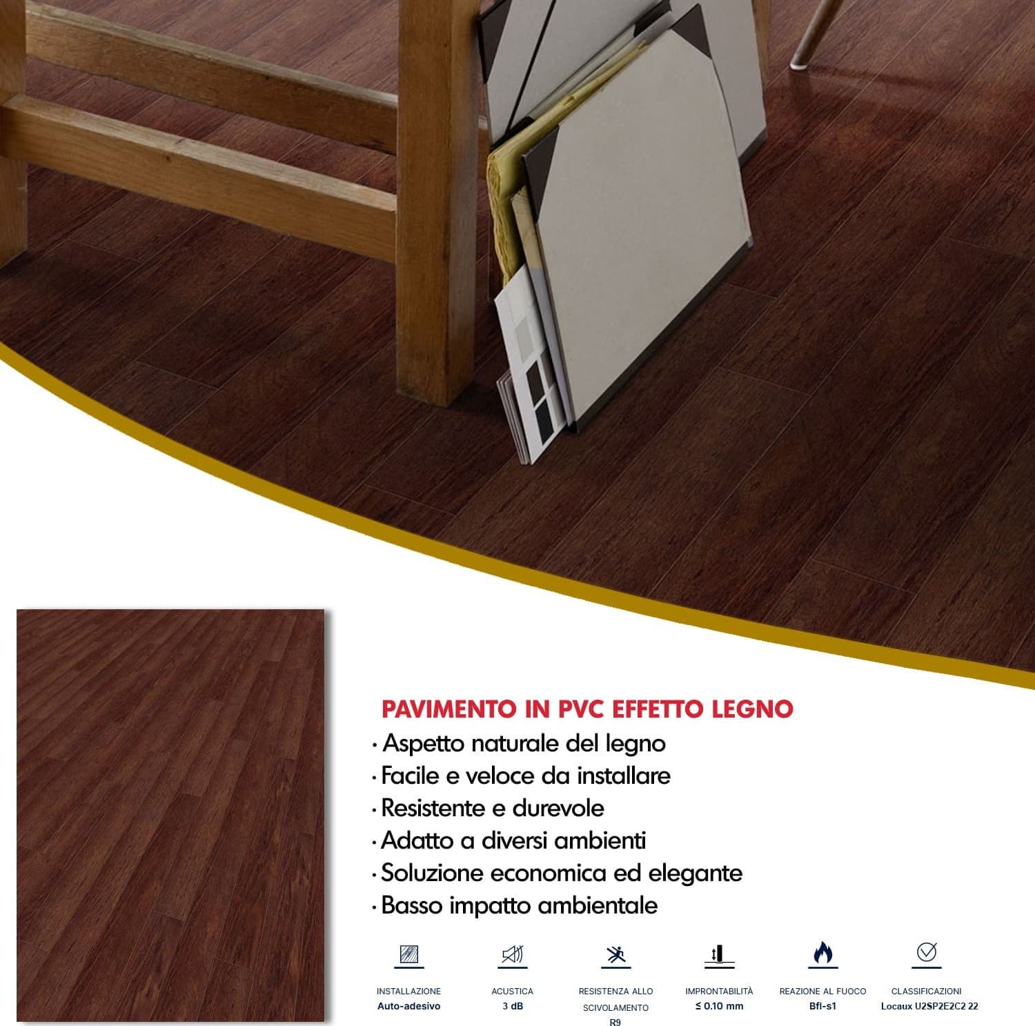 Pavimento Pvc Adesivo Effetto Legno - Listoni finto Parquet Laminato 15.2x91.4cm spessore 2.0mm pacchi da 2.20mq in Pavimenti di PVC Masterbrico - Longobardi, commercioVirtuoso.it