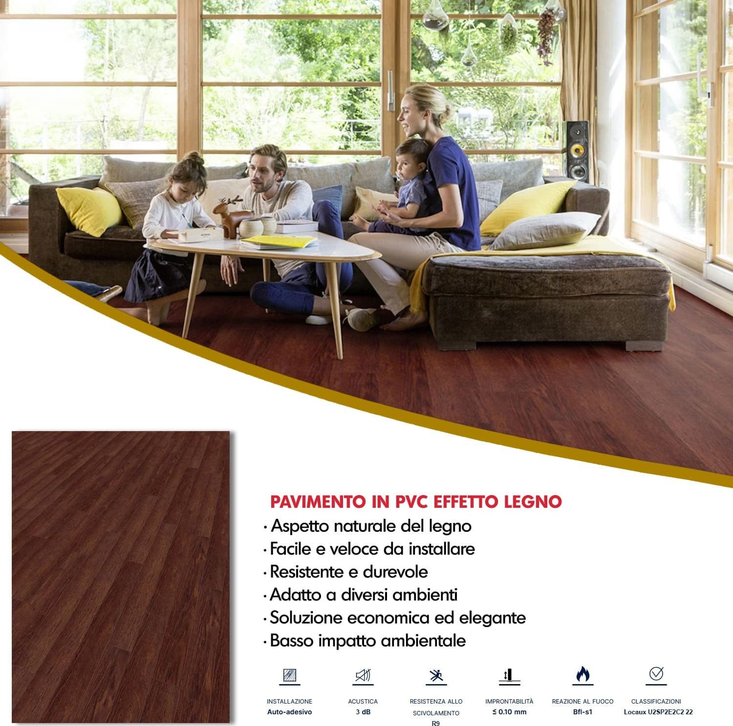 Pavimento Pvc Adesivo Effetto Legno - Listoni finto Parquet Laminato 15.2x91.4cm spessore 2.0mm pacchi da 2.20mq in Pavimenti di PVC Masterbrico - Longobardi, commercioVirtuoso.it
