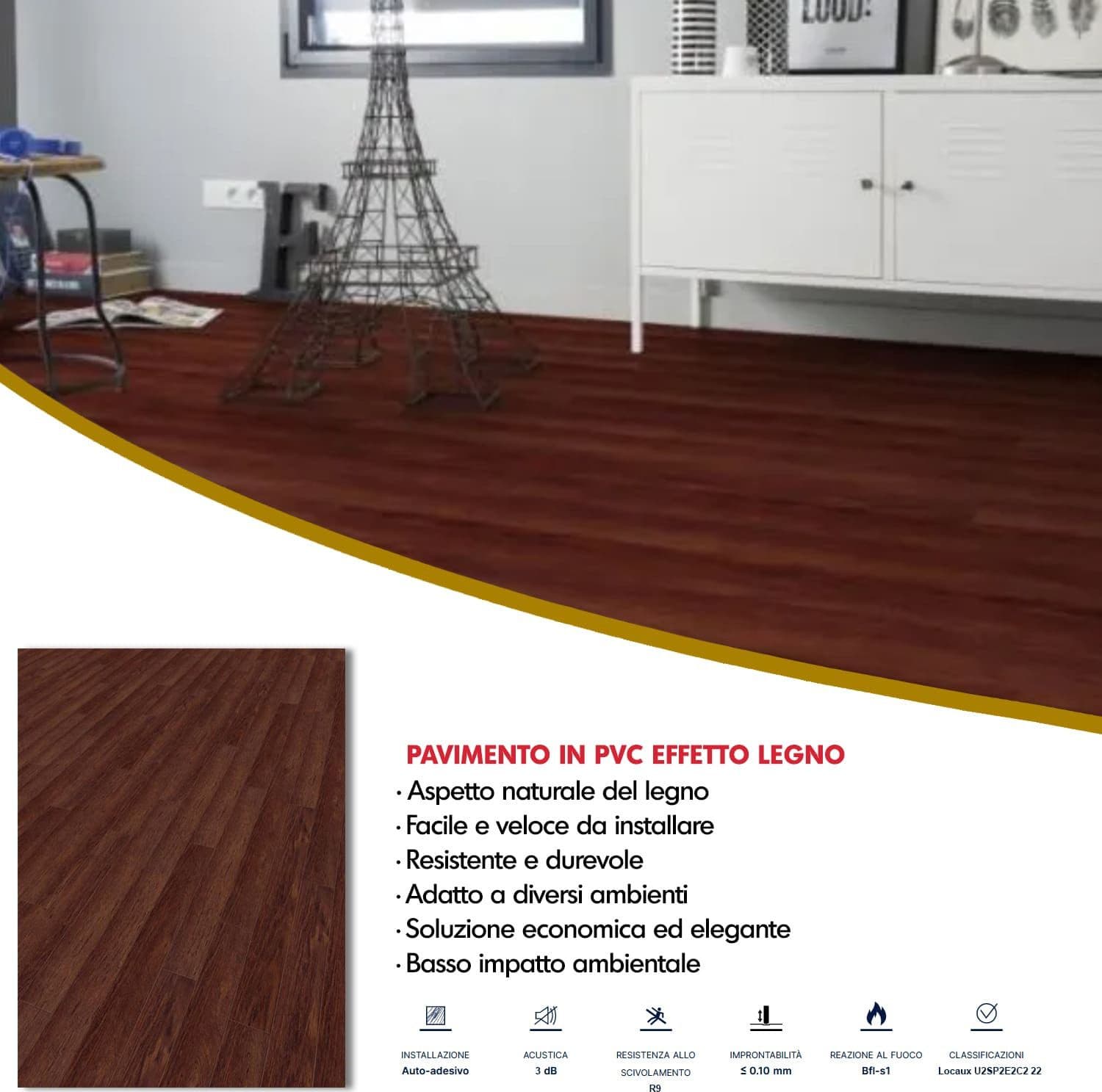 Pavimento Pvc Adesivo Effetto Legno - Listoni finto Parquet Laminato 15.2x91.4cm spessore 2.0mm pacchi da 2.20mq in Pavimenti di PVC Masterbrico - Longobardi, commercioVirtuoso.it