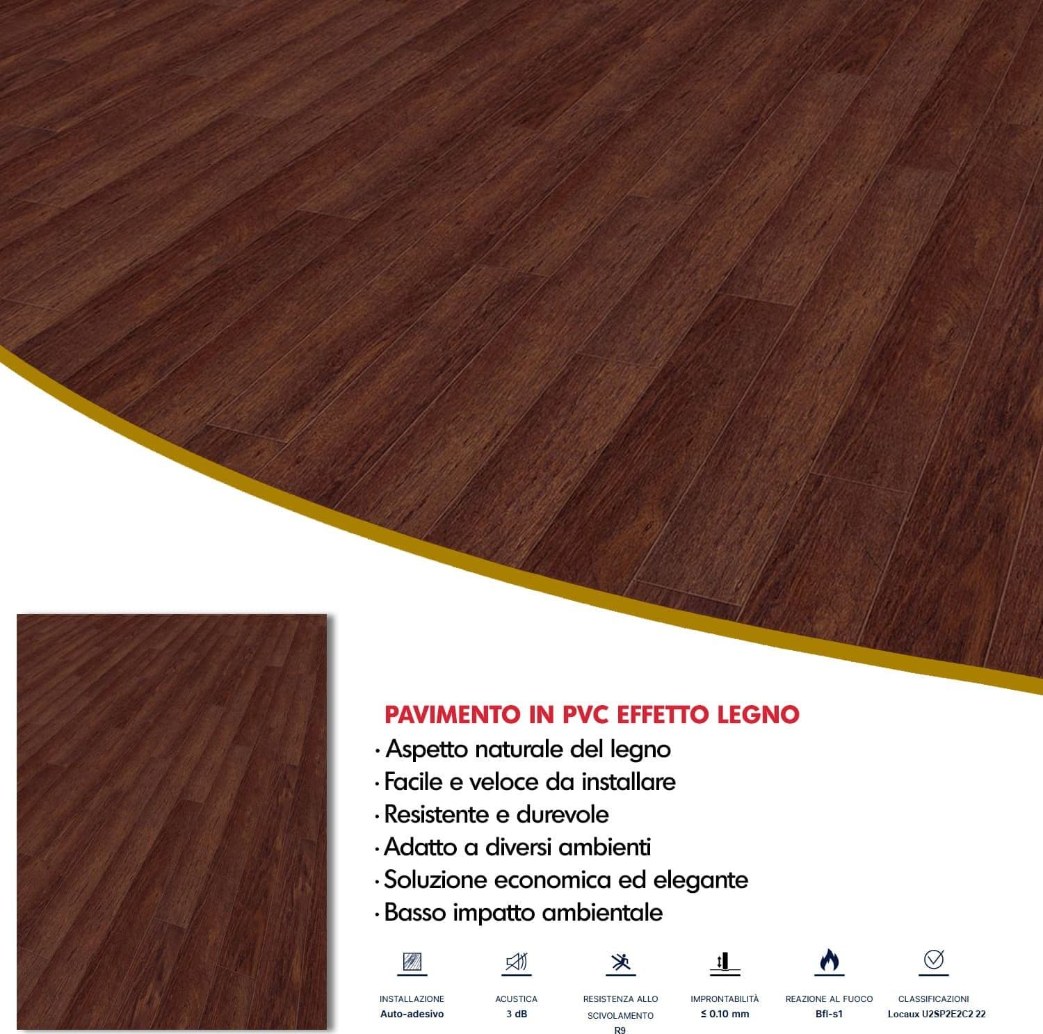 Pavimento Pvc Adesivo Effetto Legno - Listoni finto Parquet Laminato 15.2x91.4cm spessore 2.0mm pacchi da 2.20mq in Pavimenti di PVC Masterbrico - Longobardi, commercioVirtuoso.it