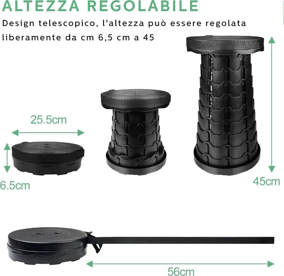 Sgabello Pieghevole Portatile Telescopico, Regolabile in Altezza, Leggero, per Interni ed Esterni in Sgabelli Masterbrico - Longobardi, commercioVirtuoso.it