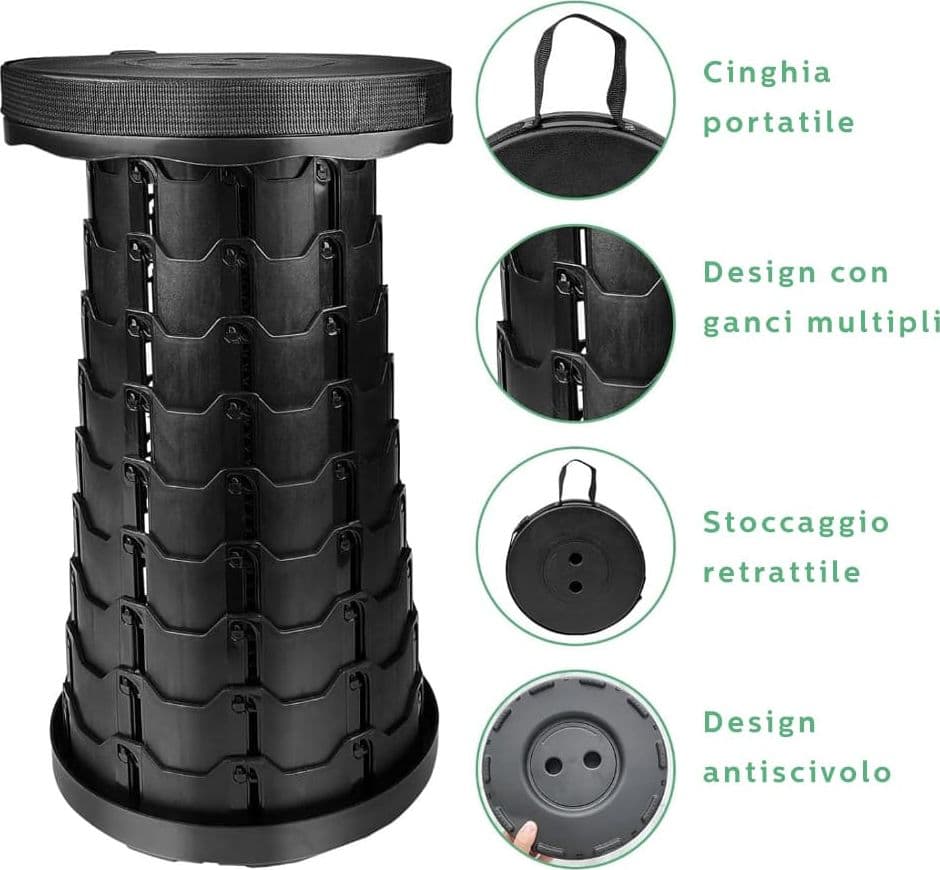Sgabello Pieghevole Portatile Telescopico, Regolabile in Altezza, Leggero, per Interni ed Esterni in Sgabelli Masterbrico - Longobardi, commercioVirtuoso.it