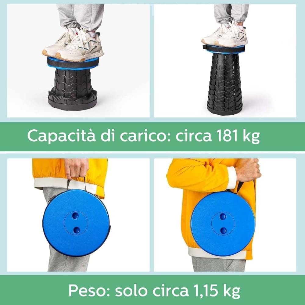 Sgabello Pieghevole Portatile Telescopico, Regolabile in Altezza, Leggero, per Interni ed Esterni in Sgabelli Masterbrico - Longobardi, commercioVirtuoso.it