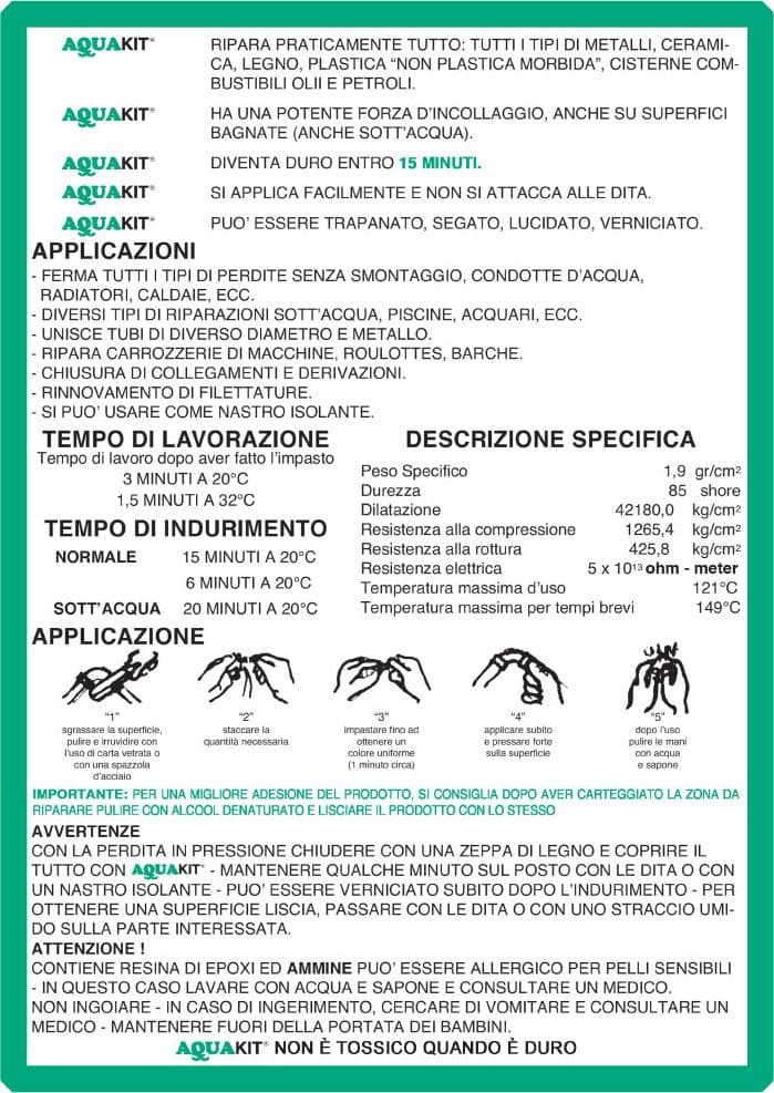 Aquakit pasta bicomponente per riparazioni rapide 57 grammi in Stucco Masterbrico - Longobardi, commercioVirtuoso.it