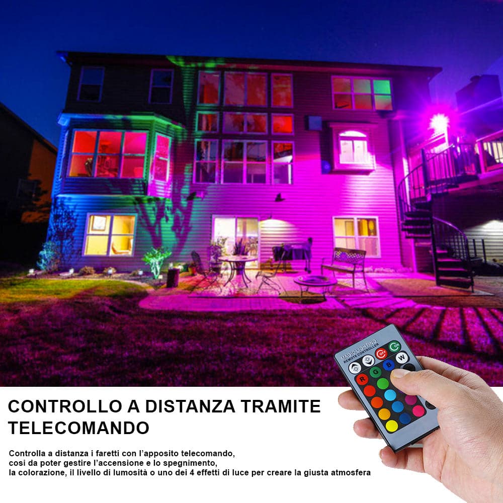 Faro LED RGB 30W Luce Regolabile Esterno IP65 con Telecomando e Effetti Speciali in Proiettori Danyx - Casoria, commercioVirtuoso.it