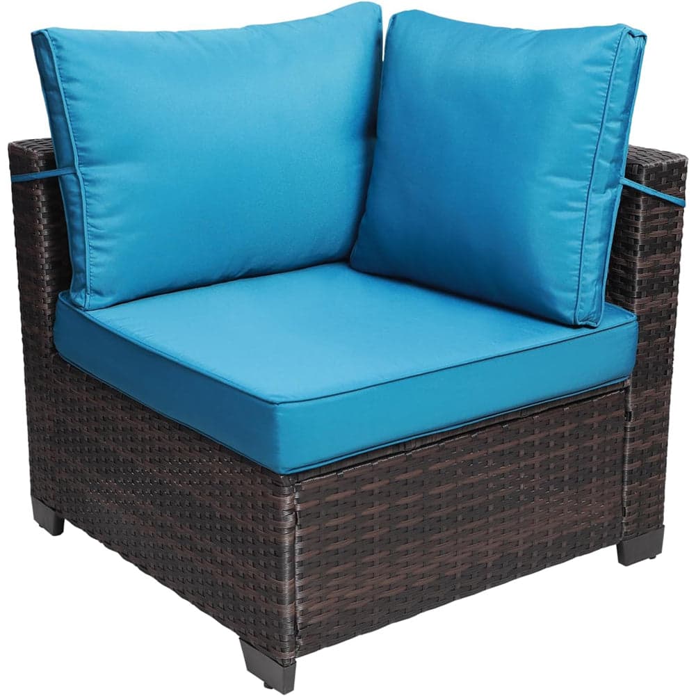 Set Divano Modulabile da Giardino in Polyrattan Cuscini Sfoderabili Blu Tavolino in Divanetti Danyx - Casoria, commercioVirtuoso.it