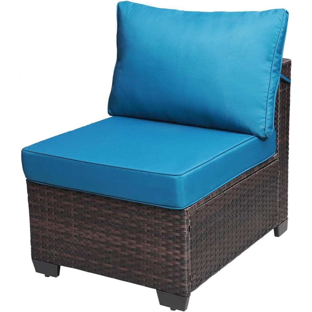 Set Divano Modulabile da Giardino in Polyrattan Cuscini Sfoderabili Blu Tavolino in Divanetti Danyx - Casoria, commercioVirtuoso.it