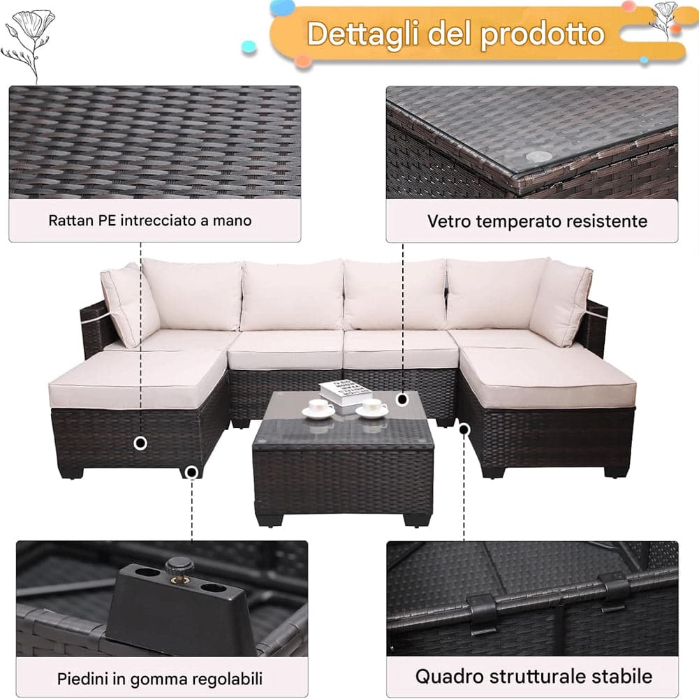 Set Divano Modulabile da Giardino in Polyrattan Cuscini Sfoderabili Beige Tavolino in Divani Danyx - Casoria, commercioVirtuoso.it