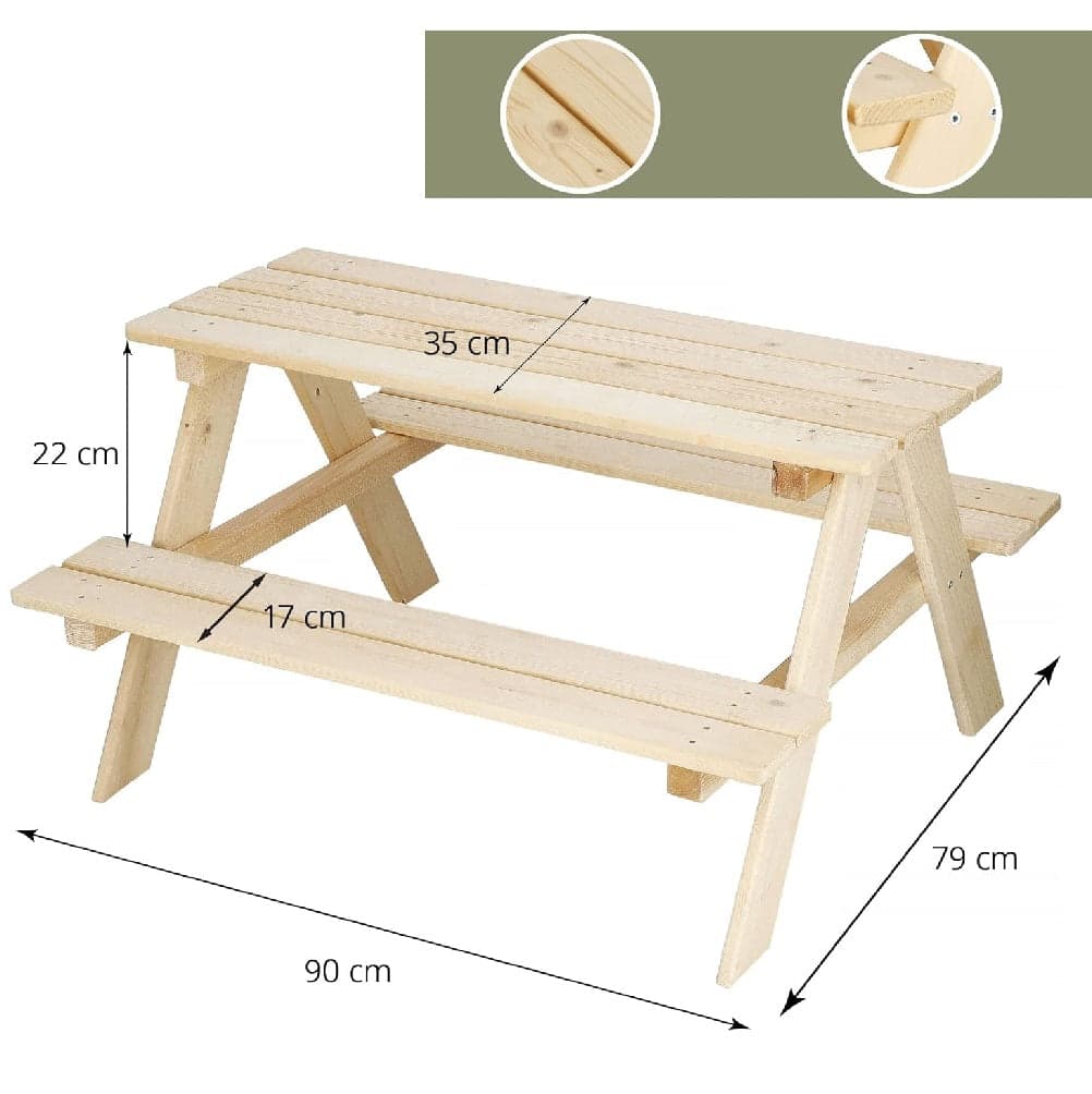 Tavolo con Panchine per Bambini Legno da Giardino Picnic Esterno Resistente 90x79cm in Set tavolo e sedie Danyx - Casoria, commercioVirtuoso.it