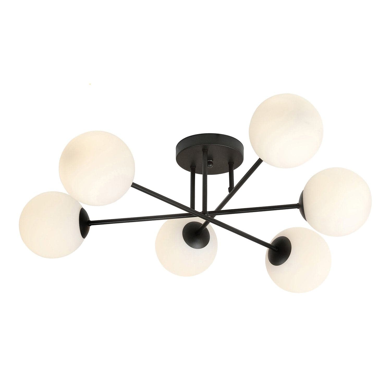 Plafoniera Moderna Roma 6 Luci In Acciao Nero E Sfere In Vetro Bianco in Lampade a sospensione LuceArt - Montecorvino Pugliano, commercioVirtuoso.it