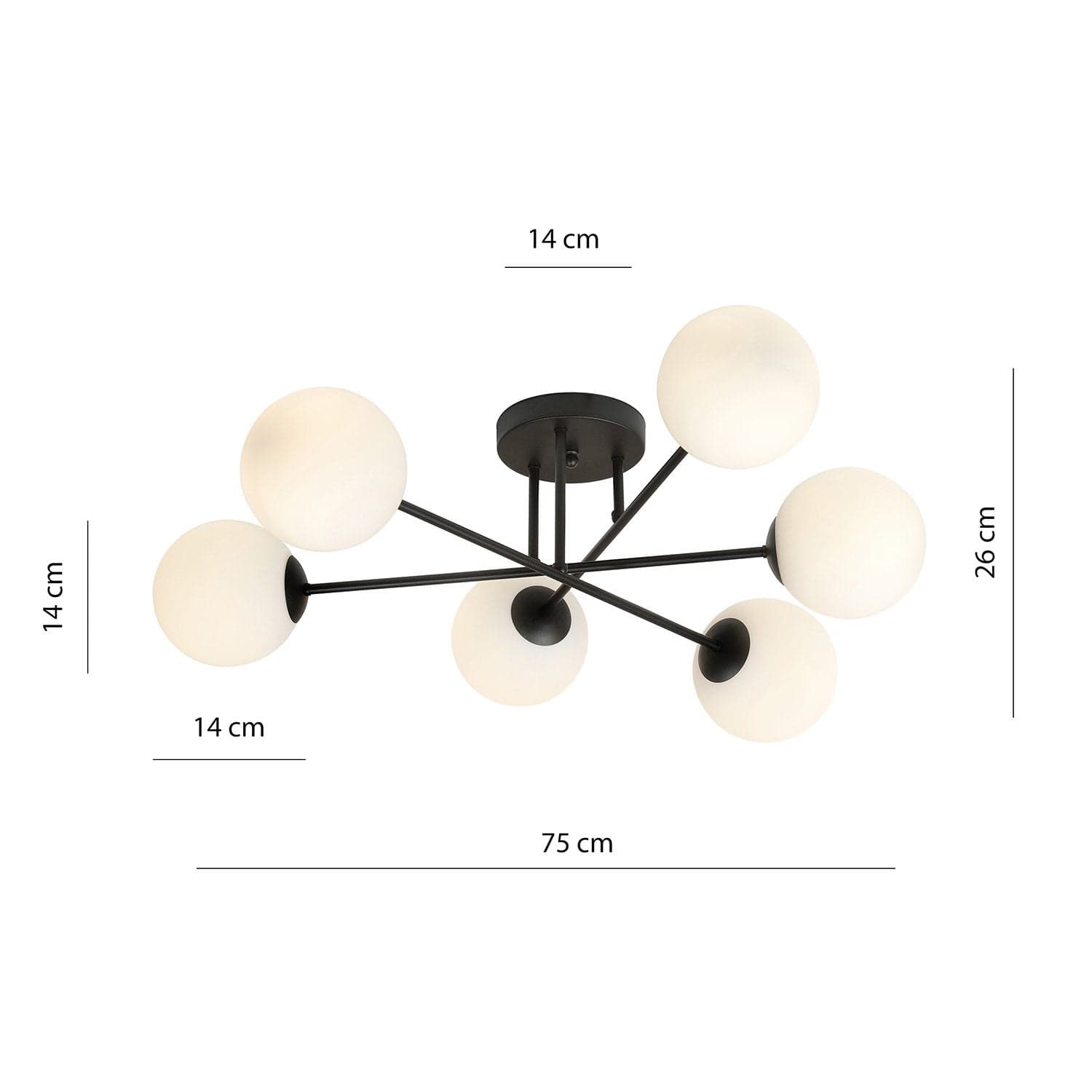 Plafoniera Moderna Roma 6 Luci In Acciao Nero E Sfere In Vetro Bianco in Lampade a sospensione LuceArt - Montecorvino Pugliano, commercioVirtuoso.it