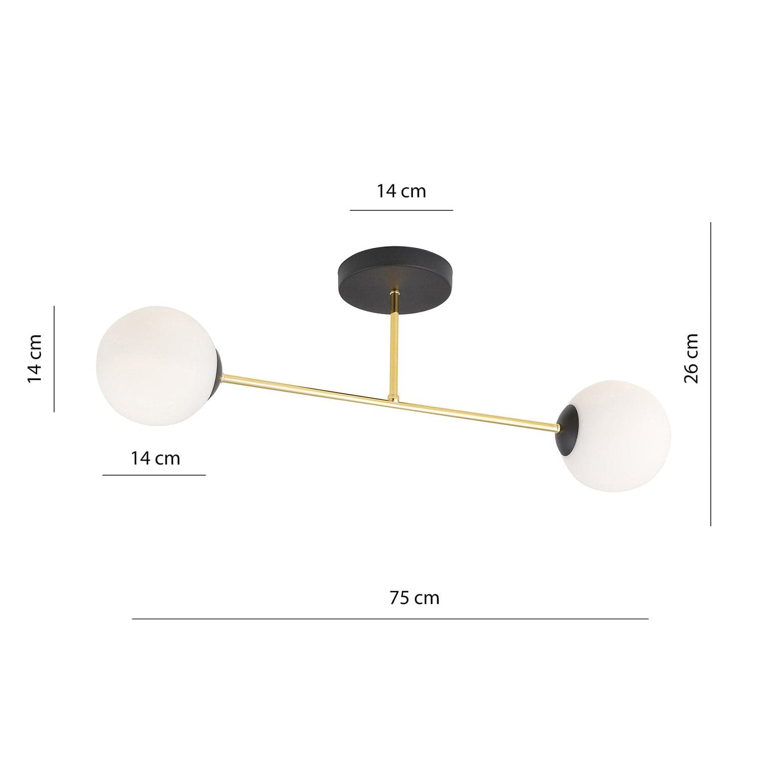 Plafoniera Moderna Magnium 2 Luci In Acciao Nero Oro E Sfere In Vetro Bianco in Lampade a sospensione LuceArt - Montecorvino Pugliano, commercioVirtuoso.it