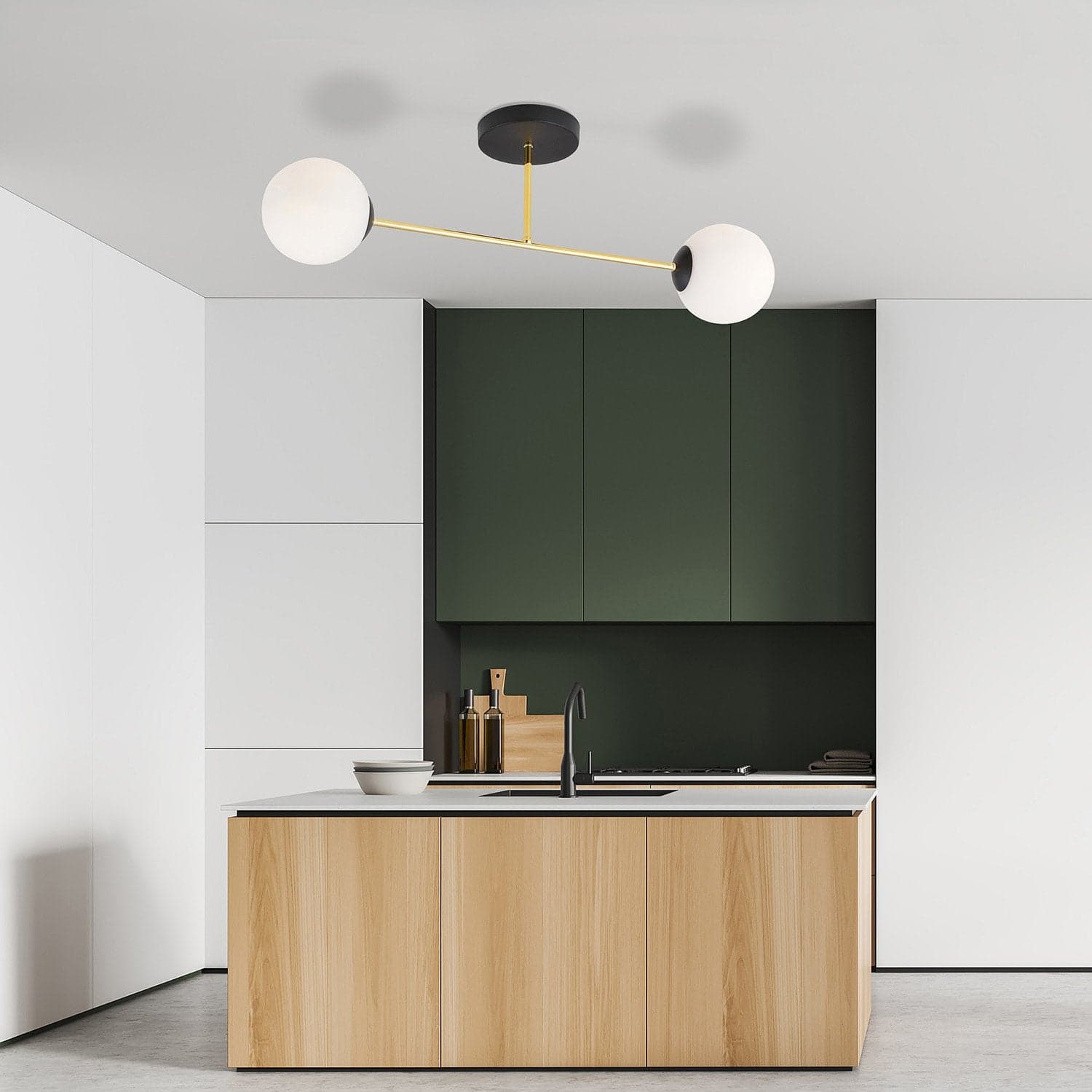 Plafoniera Moderna Magnium 2 Luci In Acciao Nero Oro E Sfere In Vetro Bianco in Lampade a sospensione LuceArt - Montecorvino Pugliano, commercioVirtuoso.it