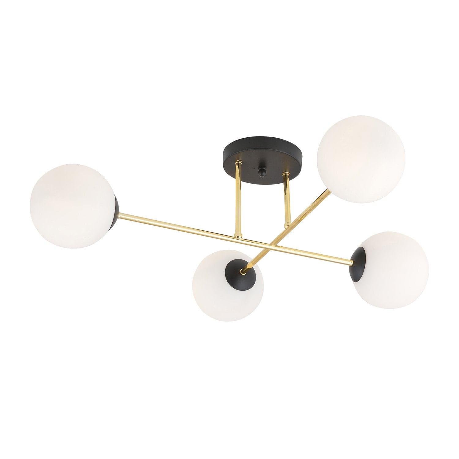 Plafoniera Moderna Magnium 4 Luci In Acciao Nero Oro E Sfere In Vetro Bianco in Lampade a sospensione LuceArt - Montecorvino Pugliano, commercioVirtuoso.it