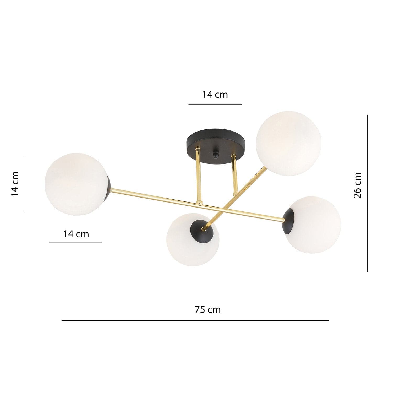 Plafoniera Moderna Magnium 4 Luci In Acciao Nero Oro E Sfere In Vetro Bianco in Lampade a sospensione LuceArt - Montecorvino Pugliano, commercioVirtuoso.it