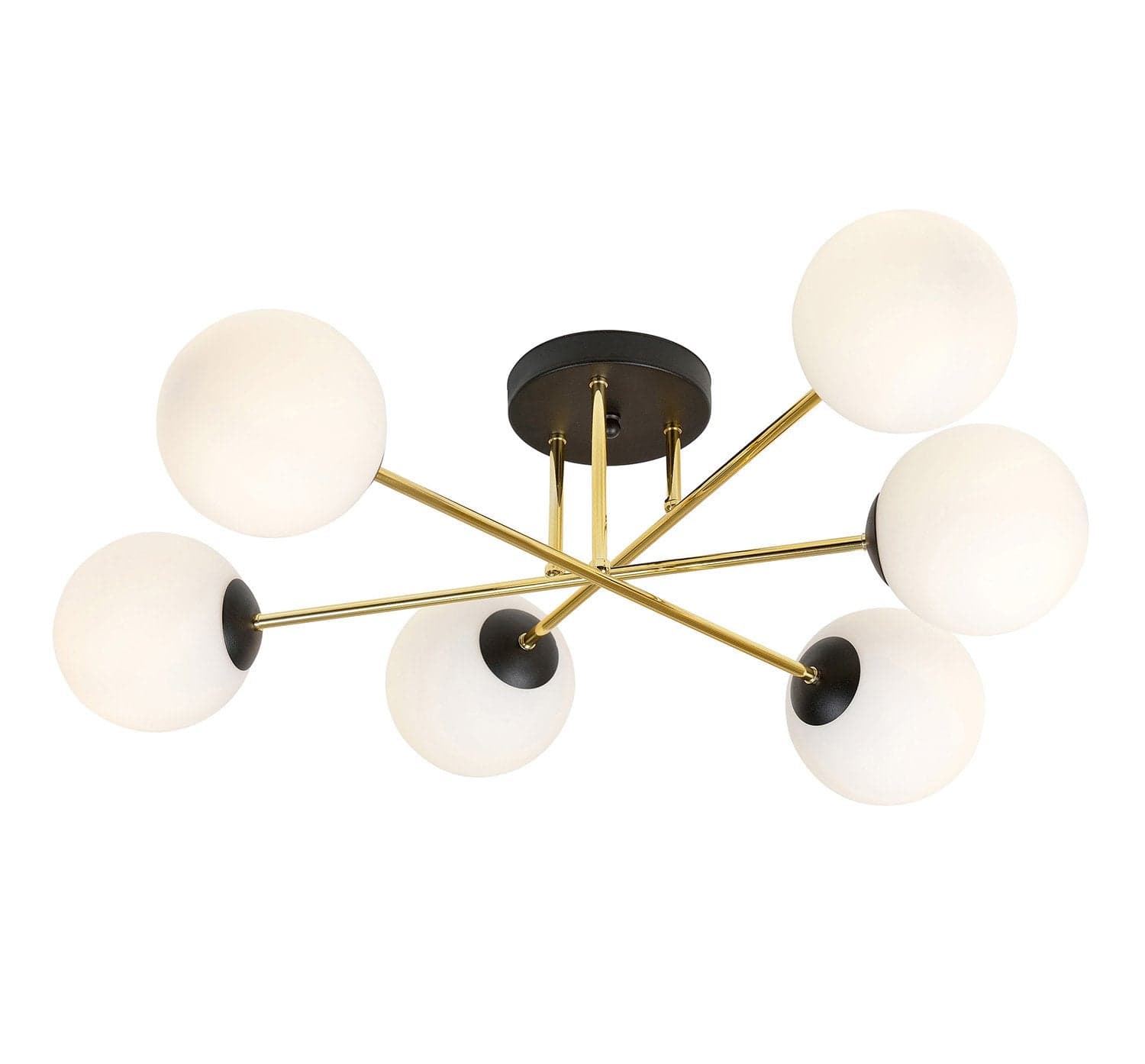 Plafoniera Moderna Magnium 6 Luci In Acciao Nero Oro E Sfere In Vetro Bianco in Lampade a sospensione LuceArt - Montecorvino Pugliano, commercioVirtuoso.it