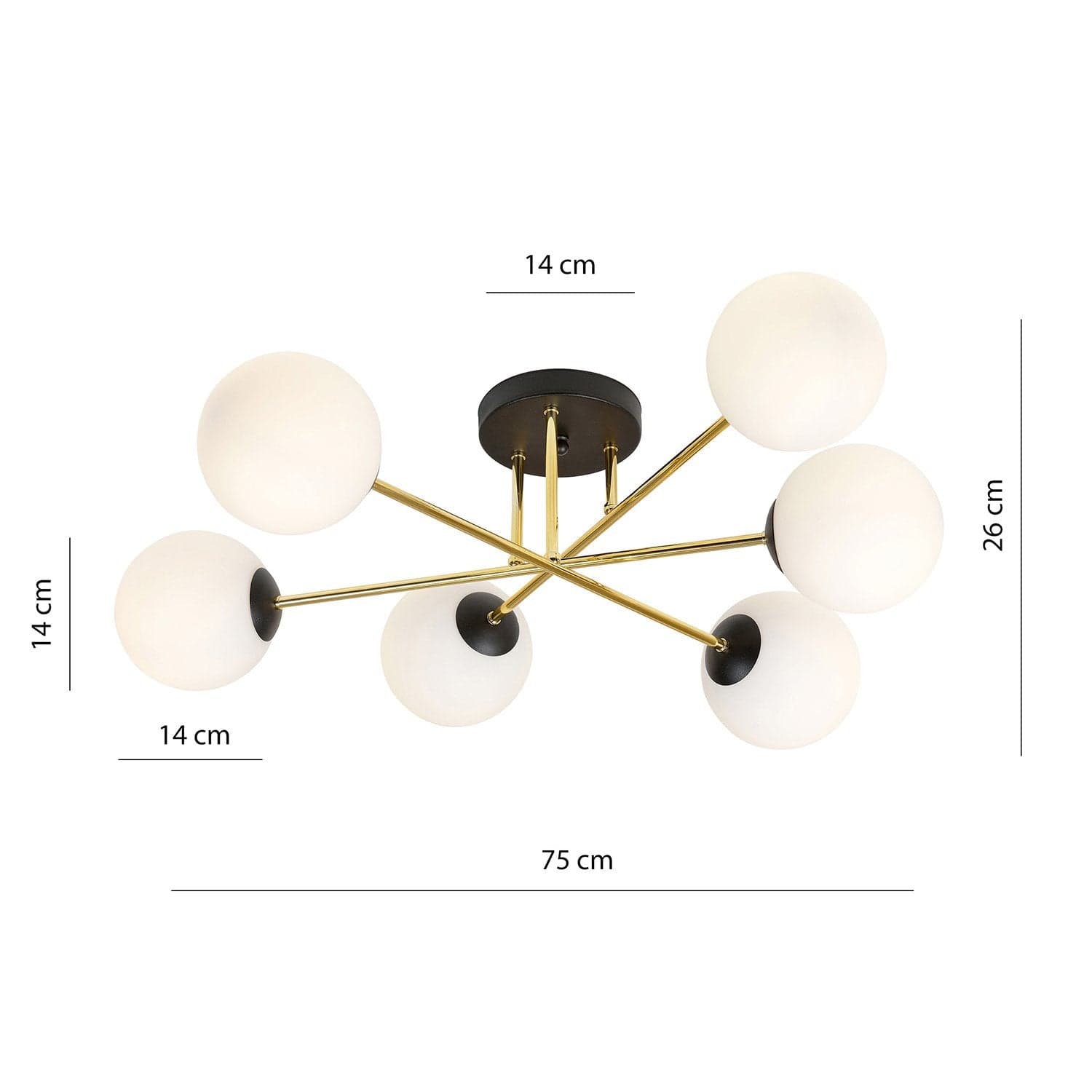 Plafoniera Moderna Magnium 6 Luci In Acciao Nero Oro E Sfere In Vetro Bianco in Lampade a sospensione LuceArt - Montecorvino Pugliano, commercioVirtuoso.it