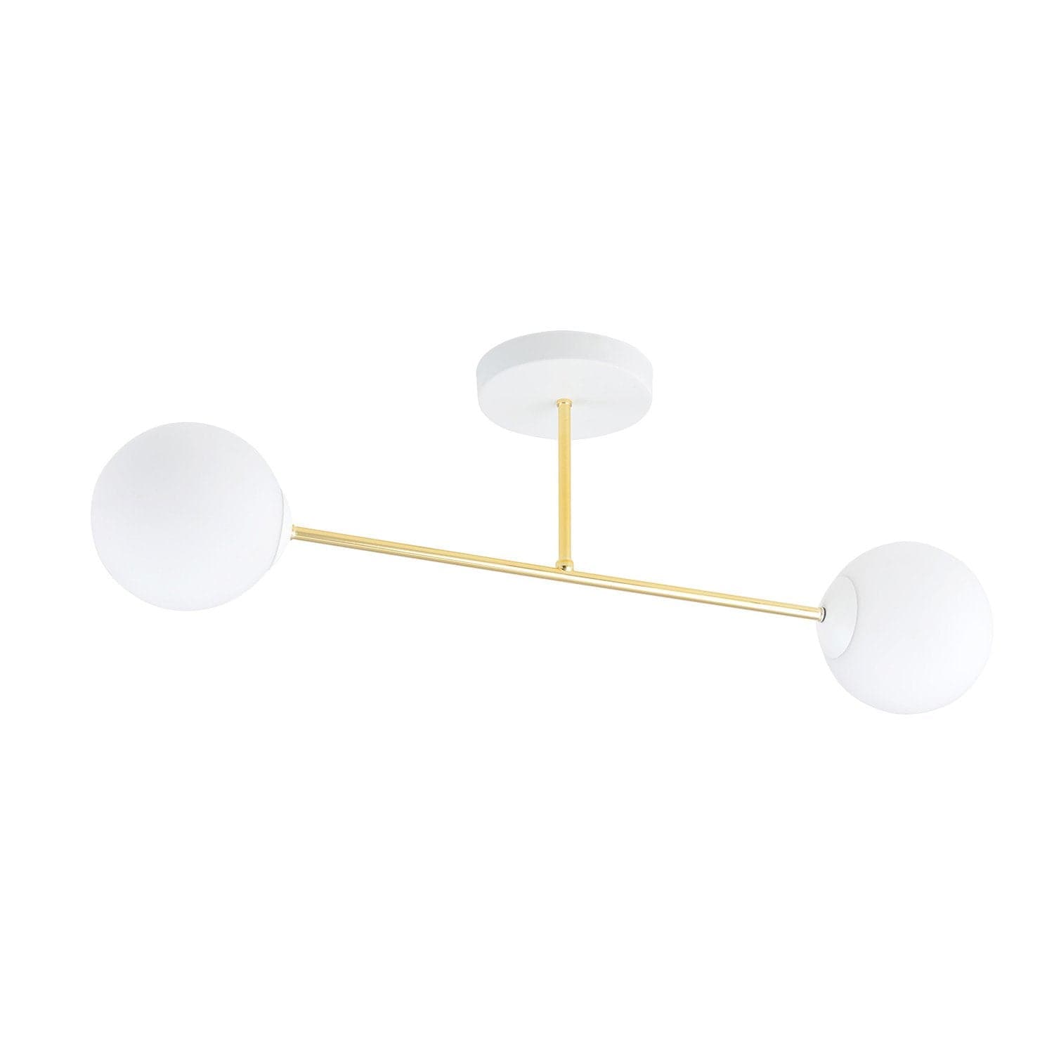 Plafoniera Moderna Magnium 2 Luci In Acciao Oro E Sfere In Vetro Bianco in Lampadari LuceArt - Montecorvino Pugliano, commercioVirtuoso.it
