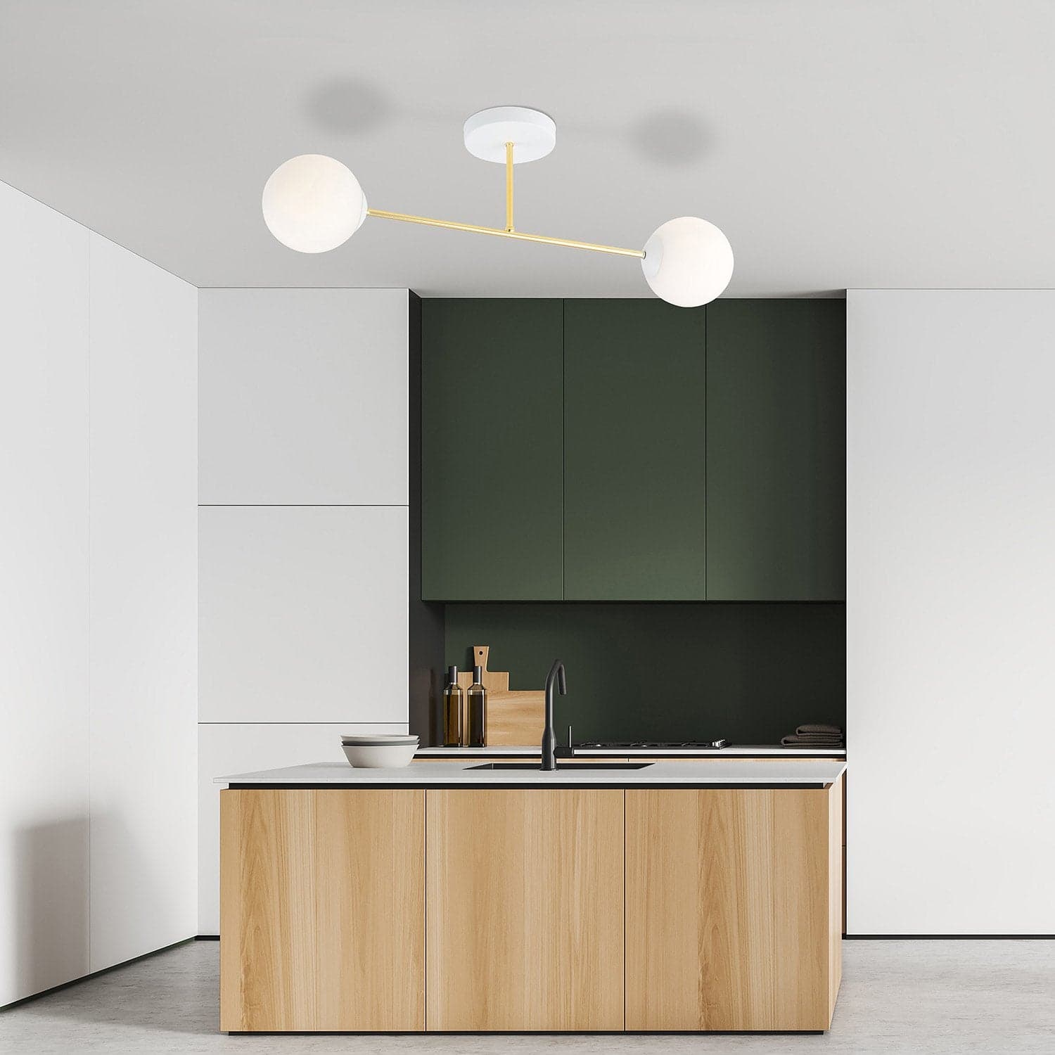 Plafoniera Moderna Magnium 2 Luci In Acciao Oro E Sfere In Vetro Bianco in Lampadari LuceArt - Montecorvino Pugliano, commercioVirtuoso.it