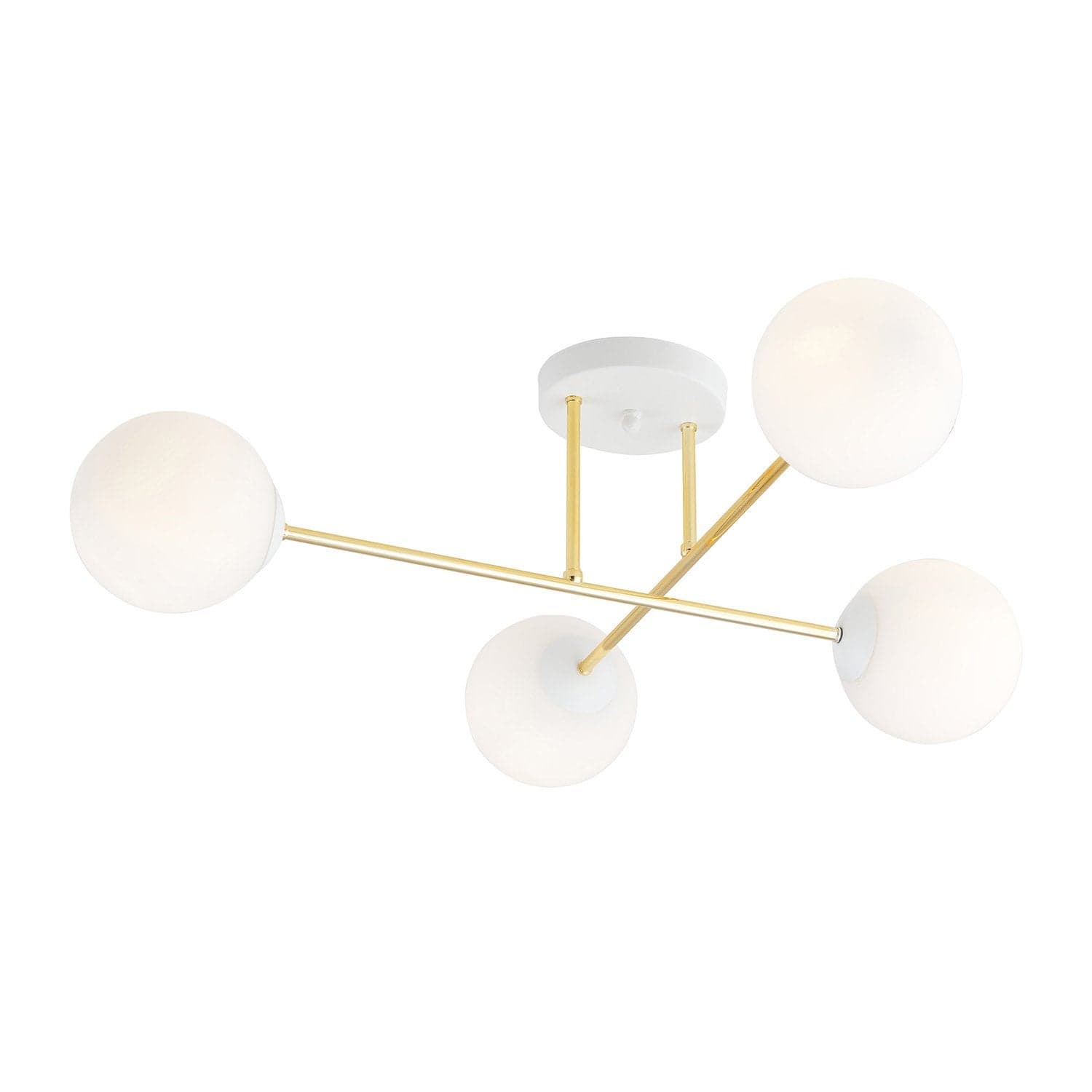 Plafoniera Moderna Magnium 4 Luci In Acciao Oro E Sfere In Vetro Bianco in Lampadari LuceArt - Montecorvino Pugliano, commercioVirtuoso.it