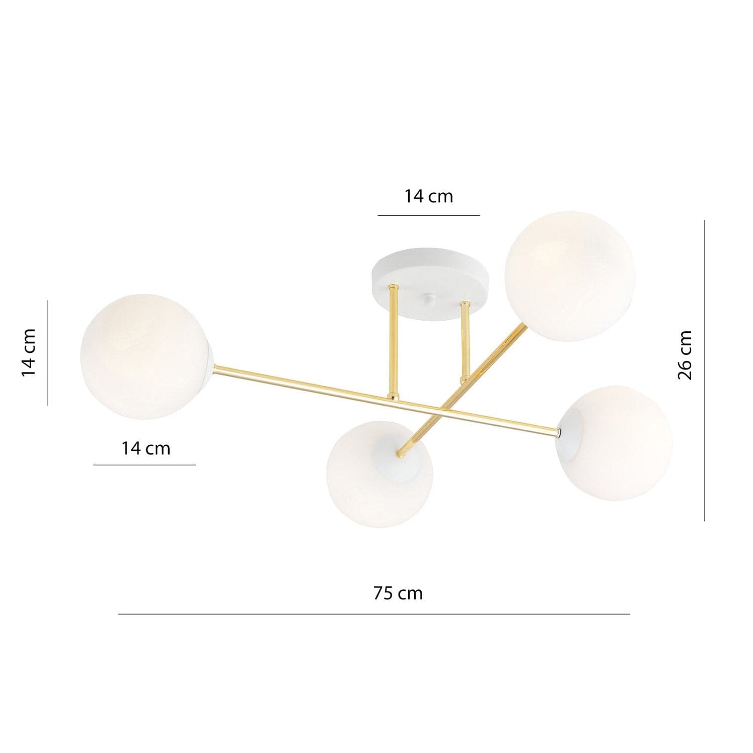 Plafoniera Moderna Magnium 4 Luci In Acciao Oro E Sfere In Vetro Bianco in Lampadari LuceArt - Montecorvino Pugliano, commercioVirtuoso.it
