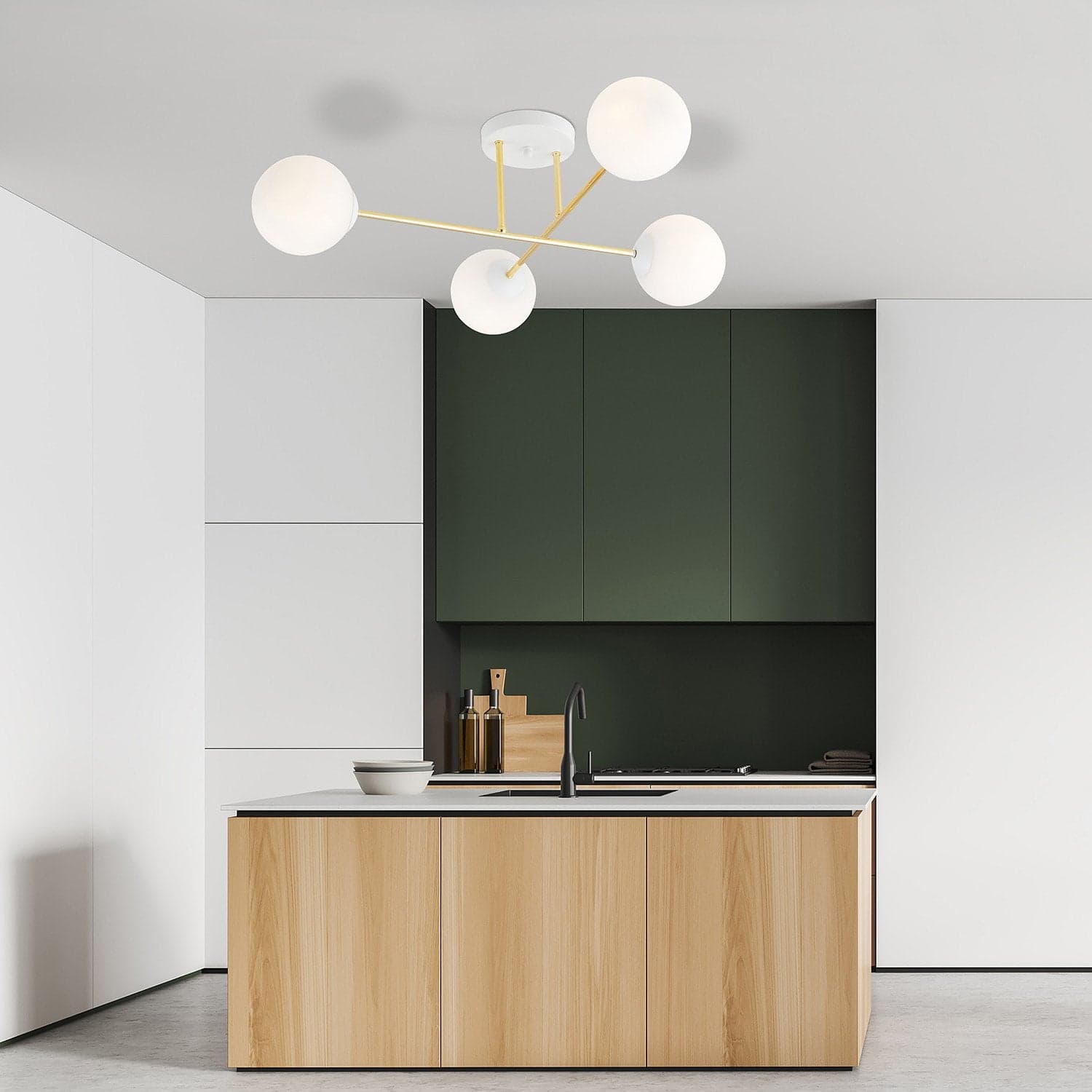 Plafoniera Moderna Magnium 4 Luci In Acciao Oro E Sfere In Vetro Bianco in Lampadari LuceArt - Montecorvino Pugliano, commercioVirtuoso.it