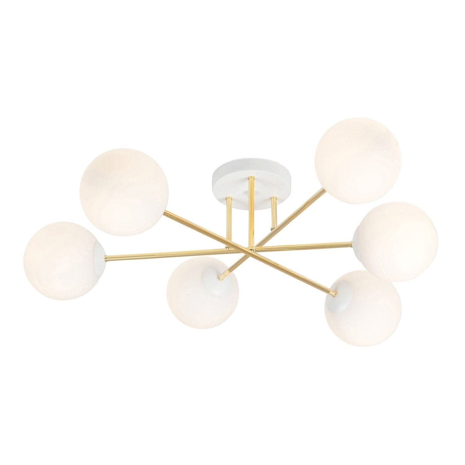 Plafoniera Moderna Magnium 6 Luci In Acciao Oro E Sfere In Vetro Bianco in Lampadari LuceArt - Montecorvino Pugliano, commercioVirtuoso.it