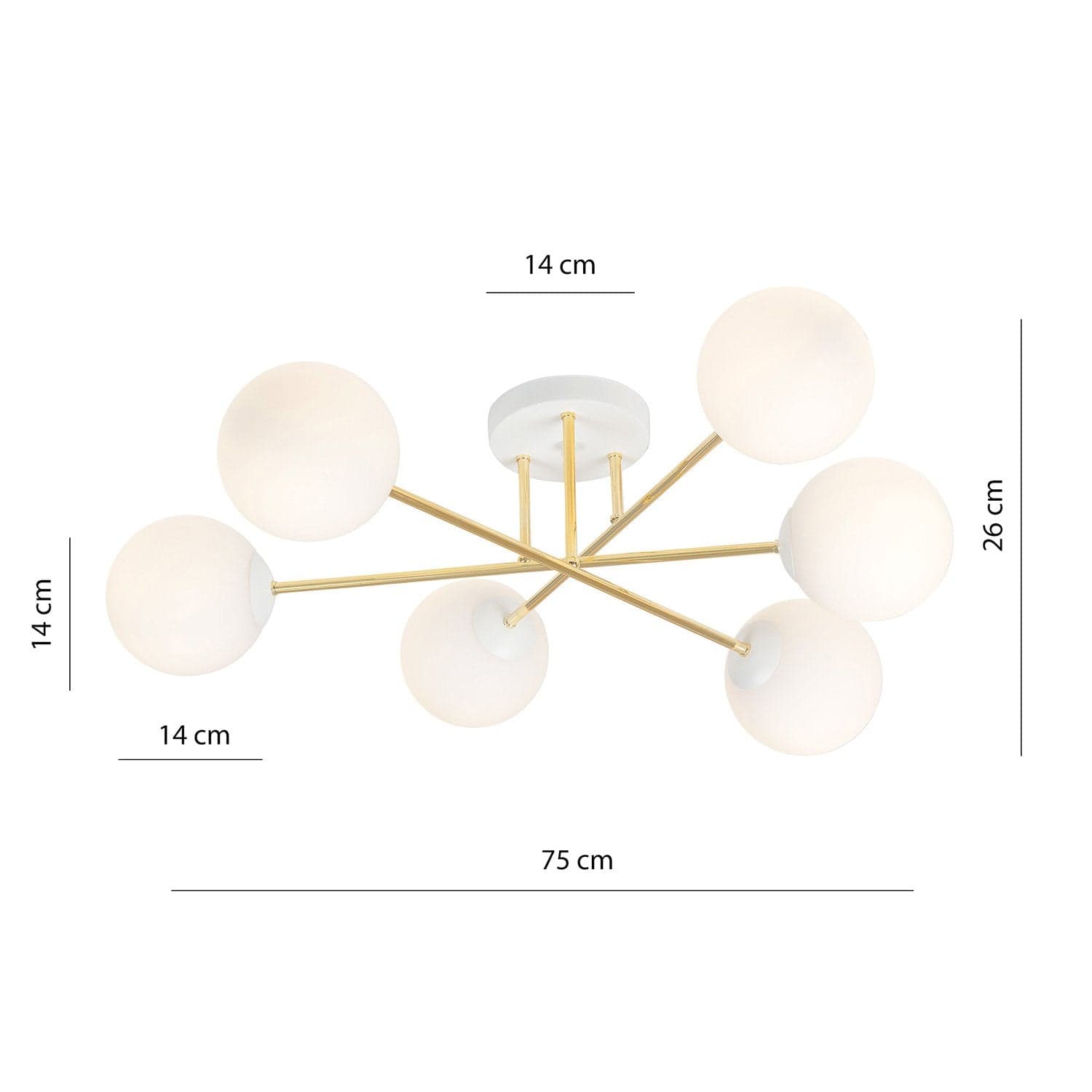 Plafoniera Moderna Magnium 6 Luci In Acciao Oro E Sfere In Vetro Bianco in Lampadari LuceArt - Montecorvino Pugliano, commercioVirtuoso.it